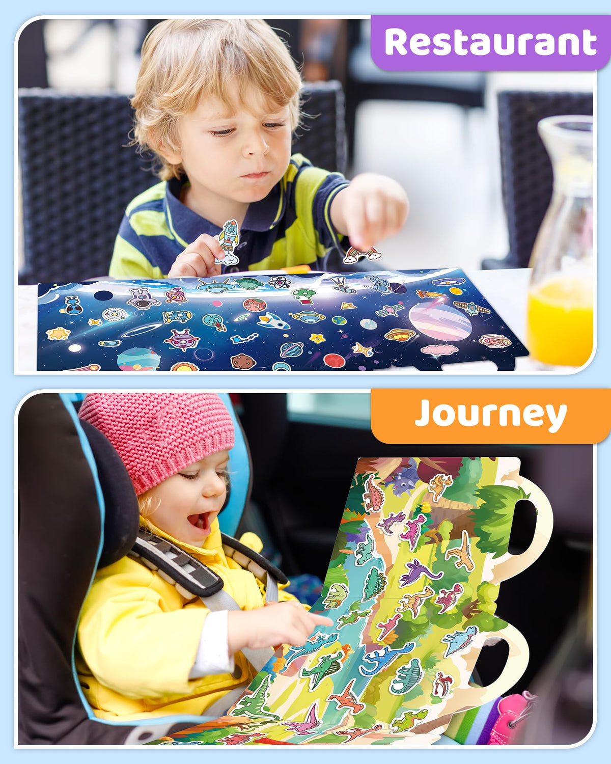 Benresive Reusable Sticker Books for Kids – Dinosaurs, Space & Body