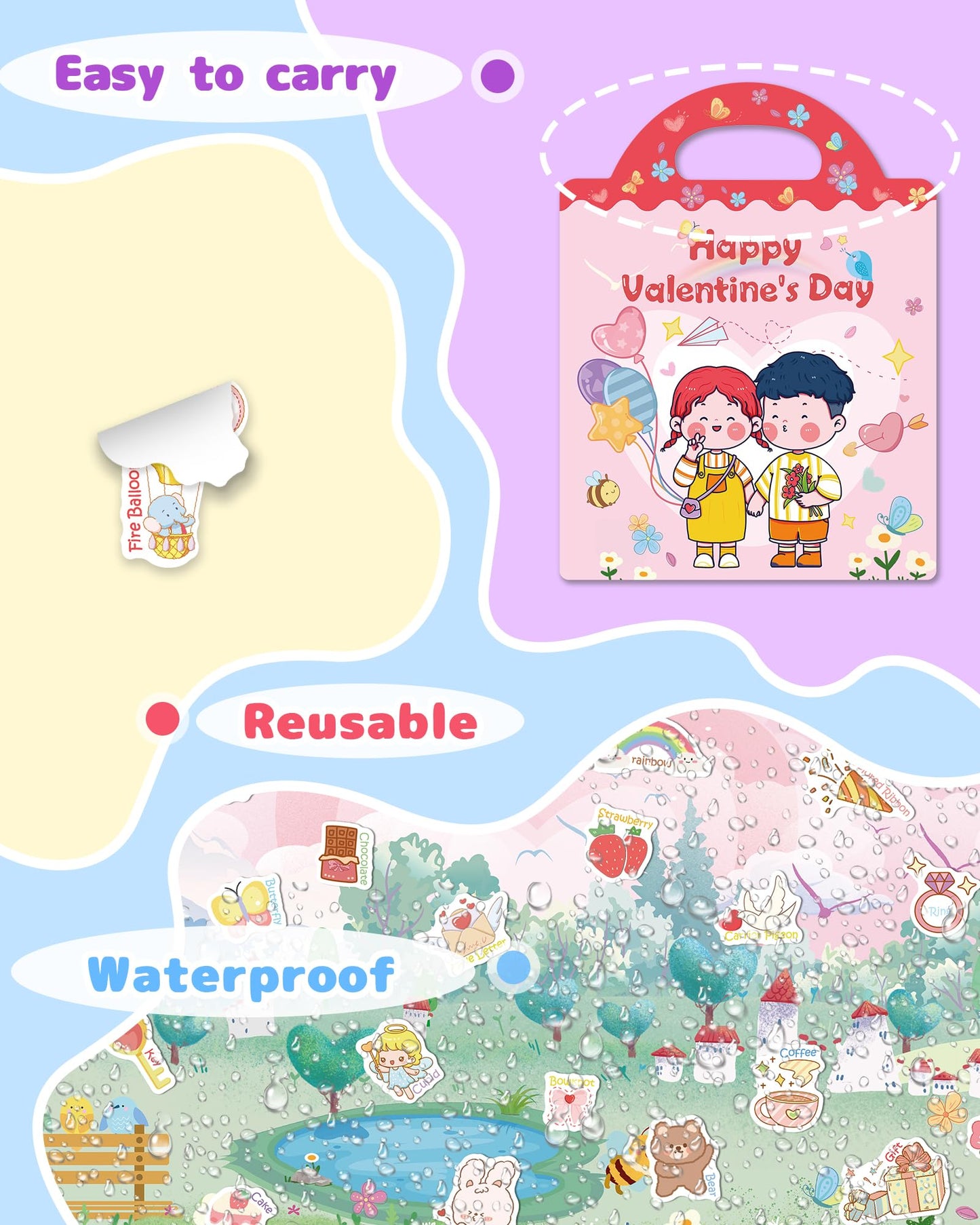 Benresive Reusable Valentines Sticker Book for Toddlers – Travel Craft Activities