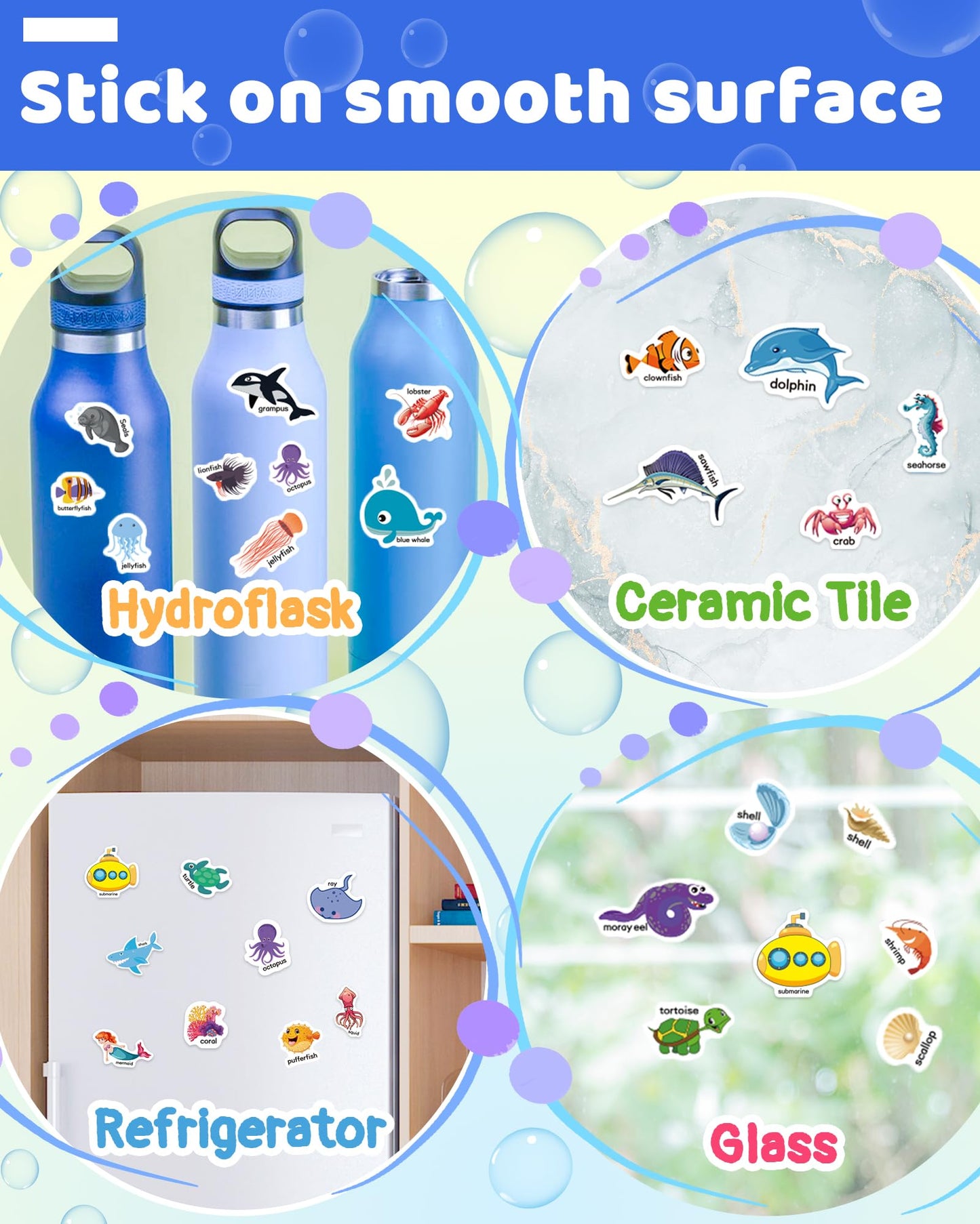 Benresive Reusable Sticker Book for Toddlers - Ocean Animals, Travel Activity (3+)