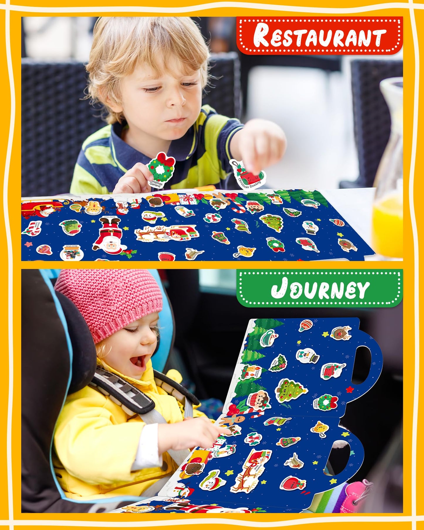 Benresive Reusable Sticker Book for Toddlers – Christmas Stickers, Portable Travel Activity