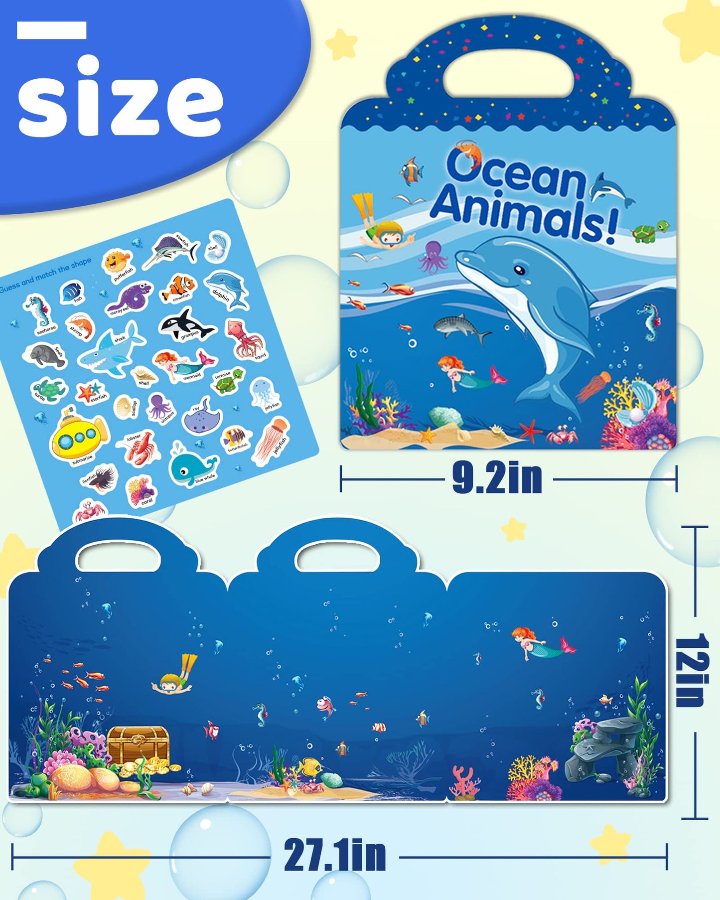 Benresive Reusable Sticker Book for Toddlers - Ocean Animals, Travel Activity (3+)