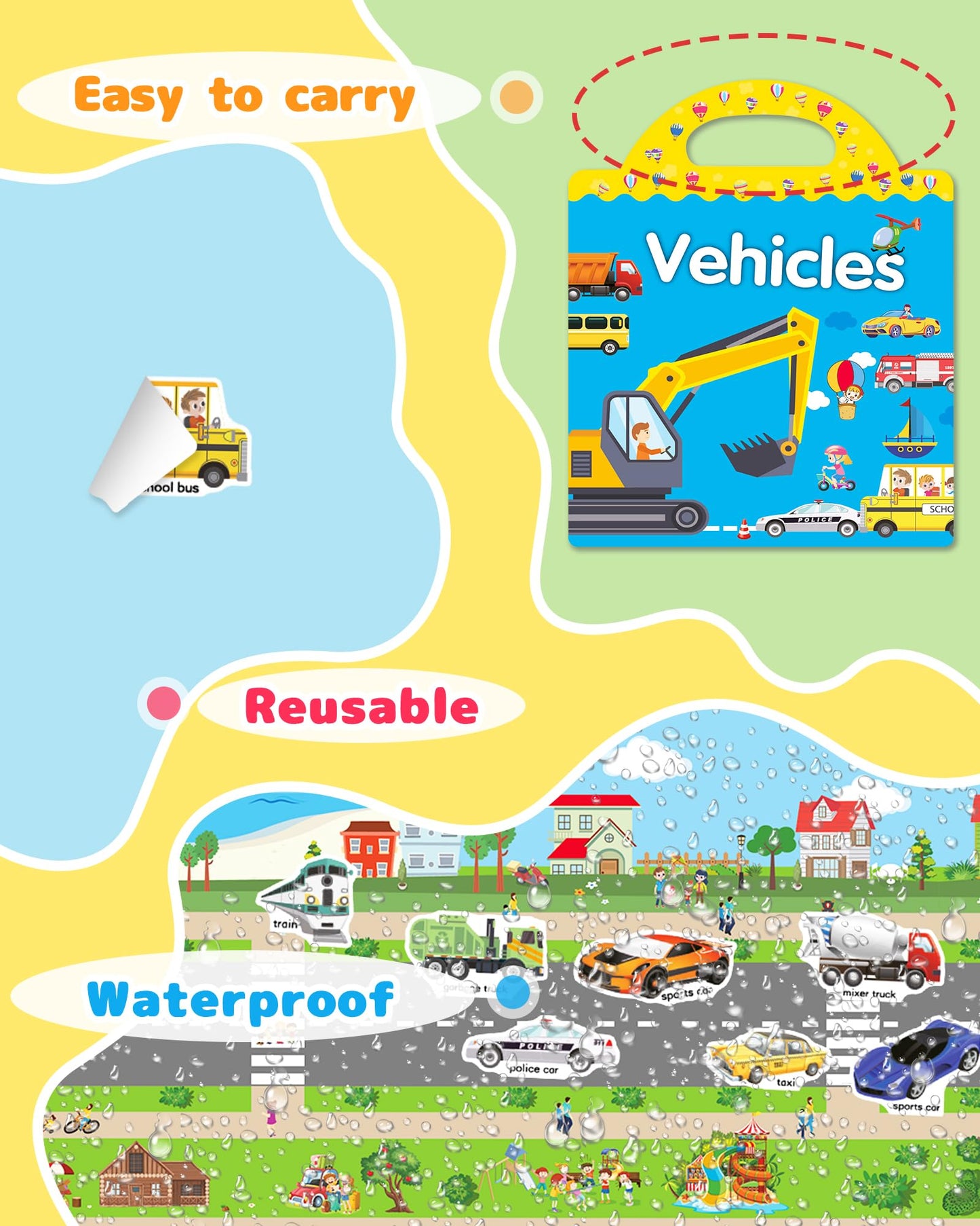 Benresive Reusable Sticker Book for Toddlers – Vehicle Theme Travel Stickers, Screen-Free Fun (3+ Years)