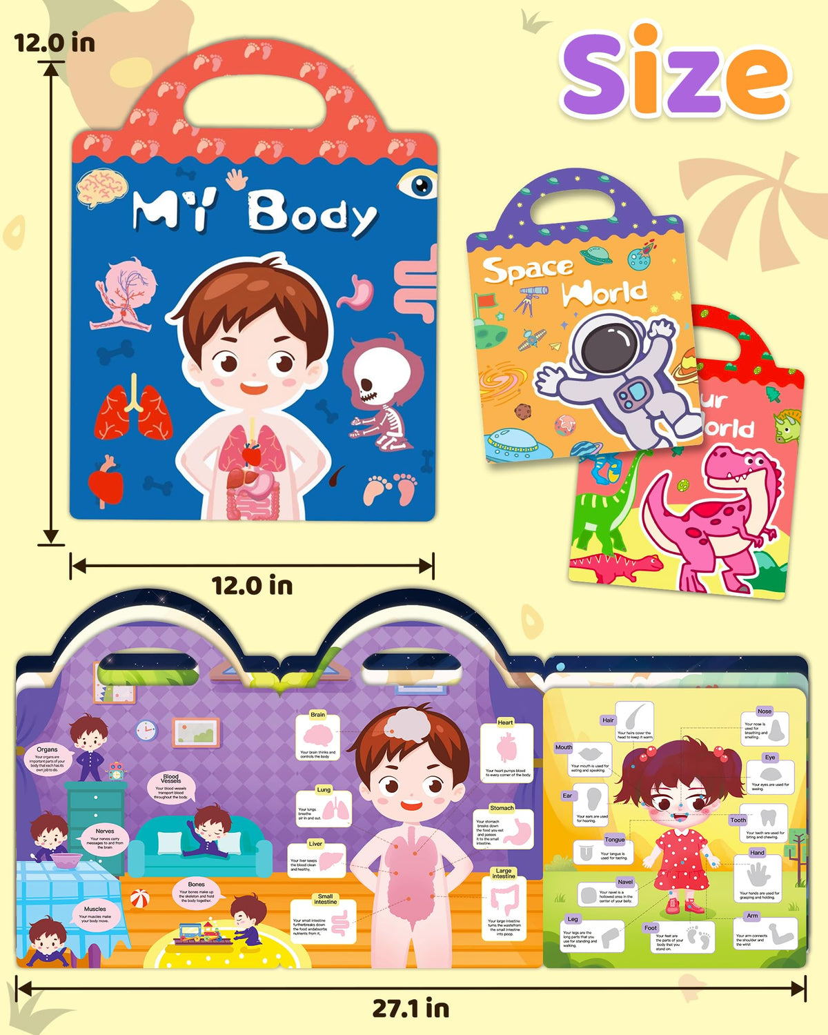 Benresive Reusable Sticker Books for Kids – Dinosaurs, Space & Body
