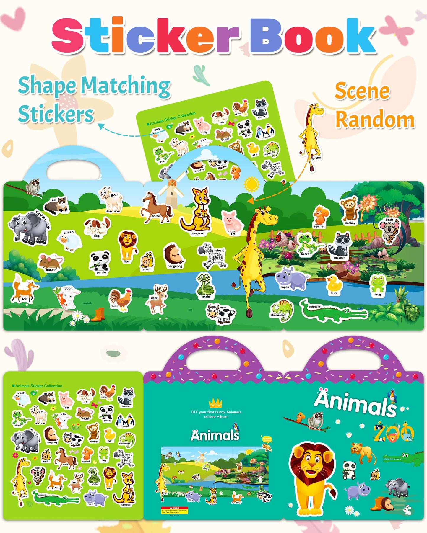Benresive Reusable Sticker Book for Toddlers – Animals Zoo Travel Stickers for Kids, Screen-Free Activity