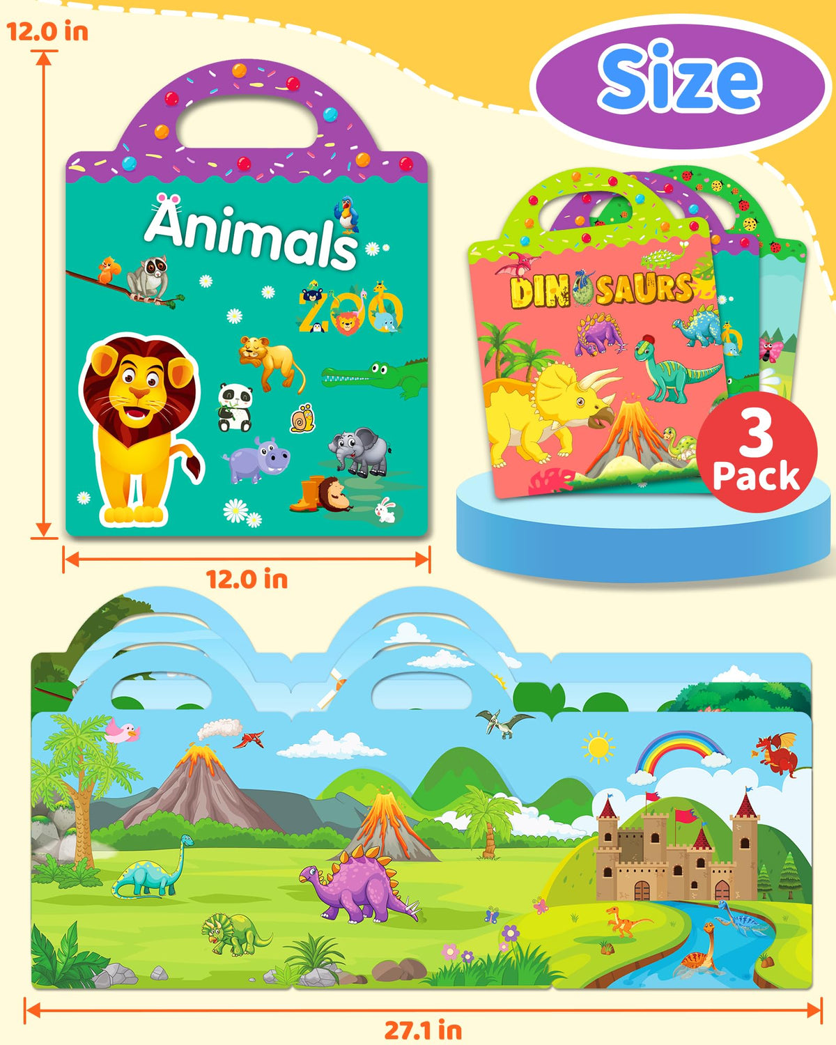 Benresive Reusable Sticker Books for Kids — Animals, Dinosaurs & Insects | Toddler Travel Toys (Ages 3+)
