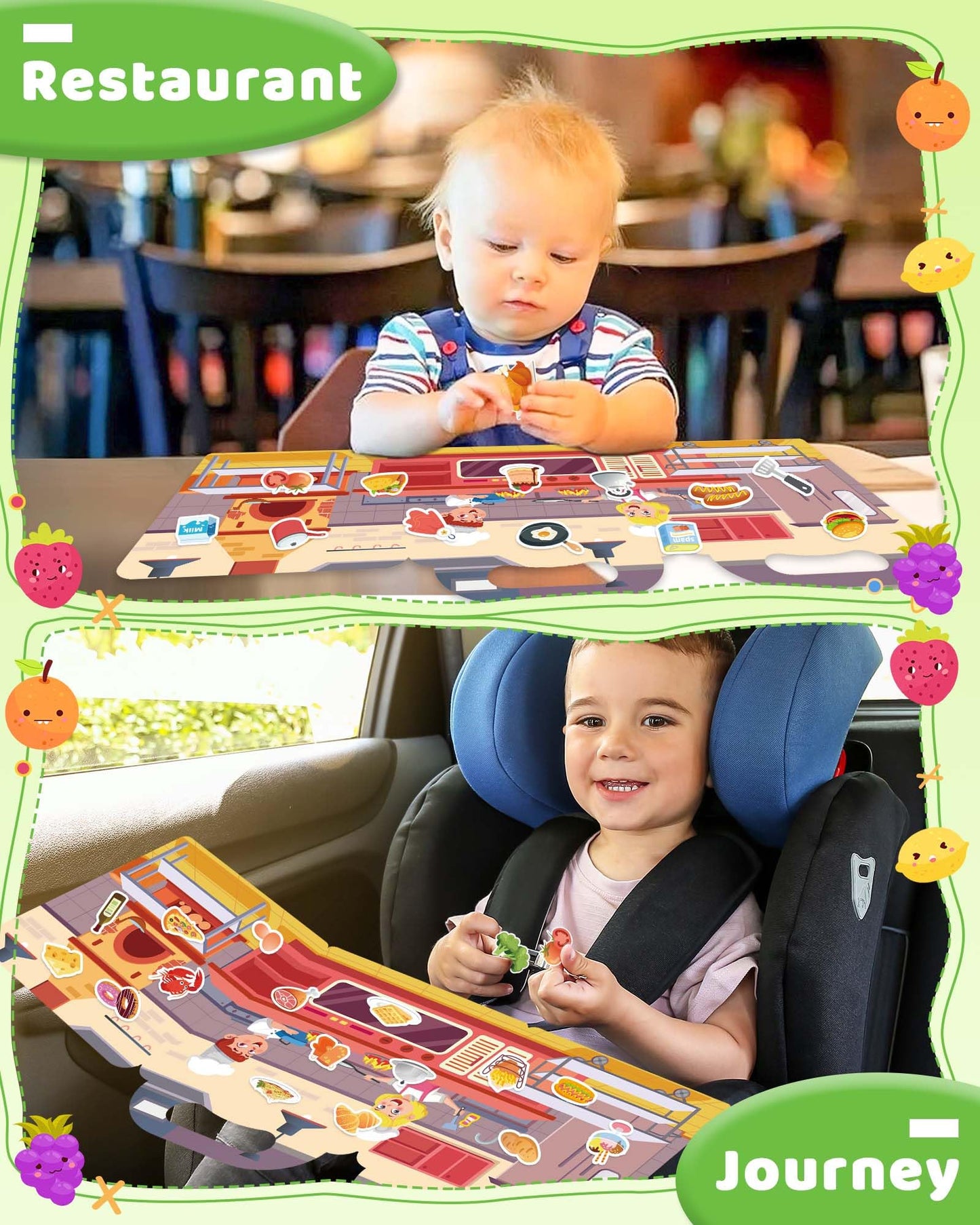 Benresive Reusable Sticker Books for Toddlers | Travel Stickers & Kitchen Theme (3+)