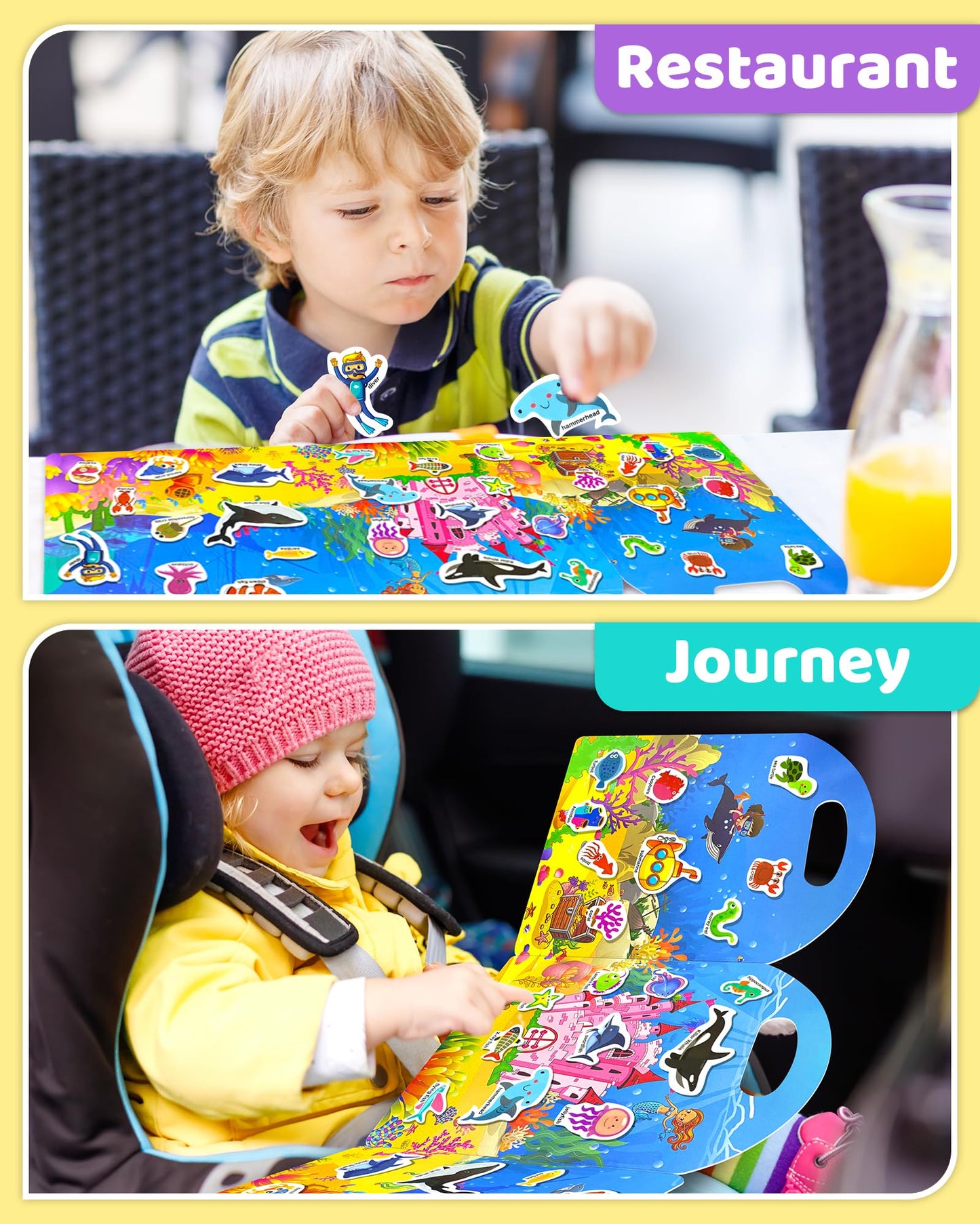 Benresive Ocean World Reusable Sticker Book for Toddlers – Portable 33-Piece Ocean Animals Sticker Set