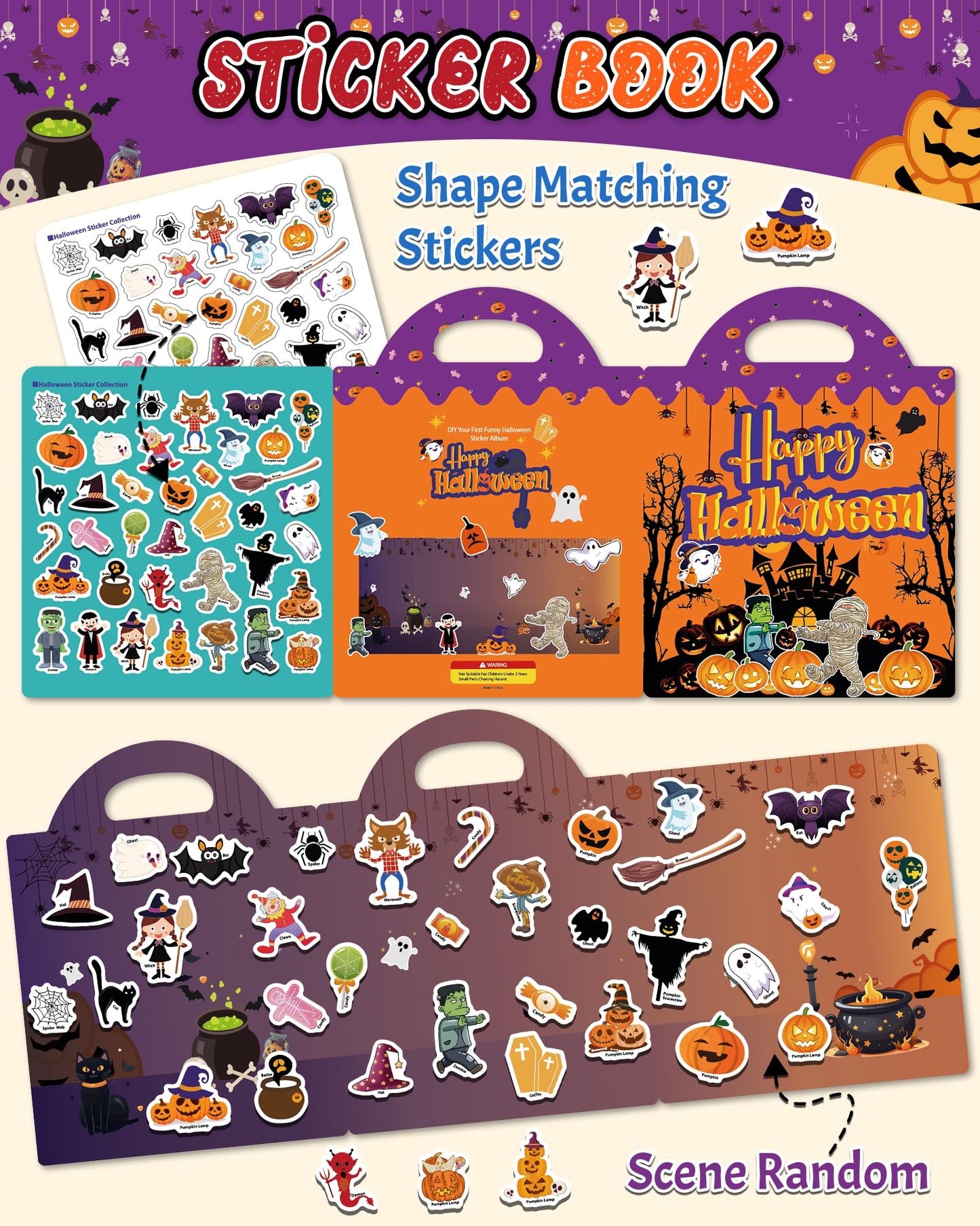 Benresive Reusable Sticker Book for Toddlers – Halloween 36‑Piece PVC Set, Portable