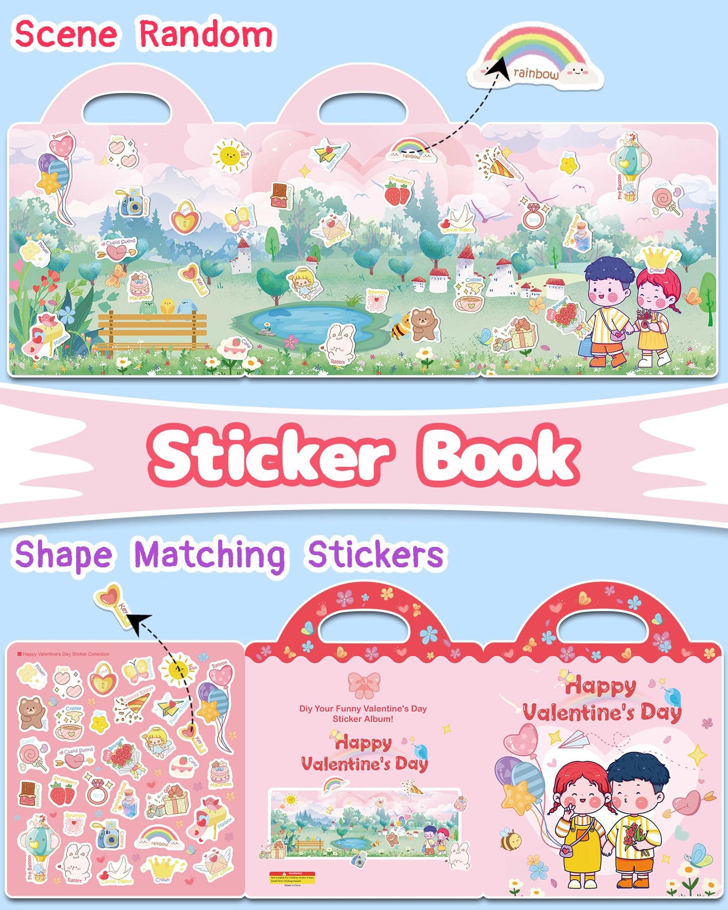 Benresive Reusable Valentines Sticker Book for Toddlers – Travel Craft Activities