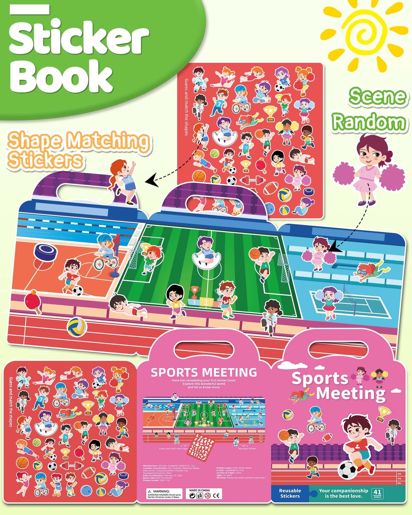 Benresive Reusable Sports Sticker Book for Toddlers – Travel Stickers & Creative Crafts