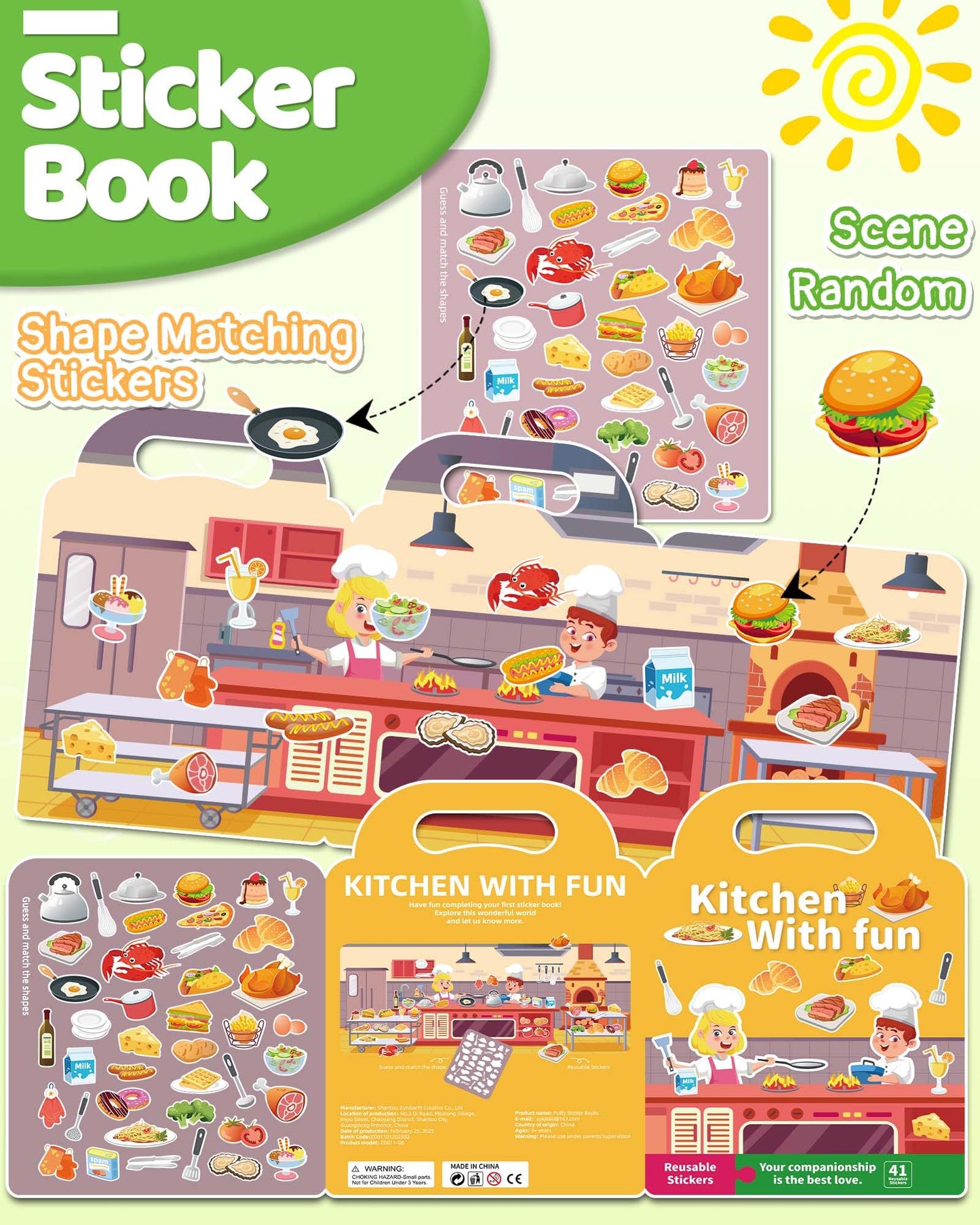 Benresive Reusable Sticker Books for Toddlers | Travel Stickers & Kitchen Theme (3+)