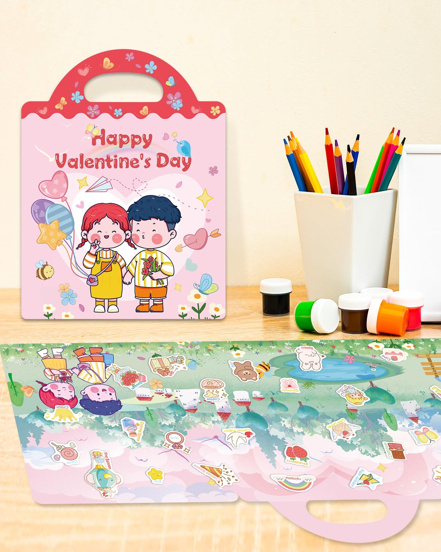 Benresive Reusable Valentines Sticker Book for Toddlers – Travel Craft Activities