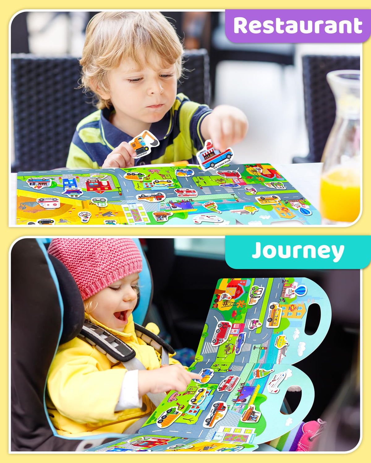 Benresive Reusable Vehicle Sticker Book for Toddlers – Travel Fun & Screen-Free Learning