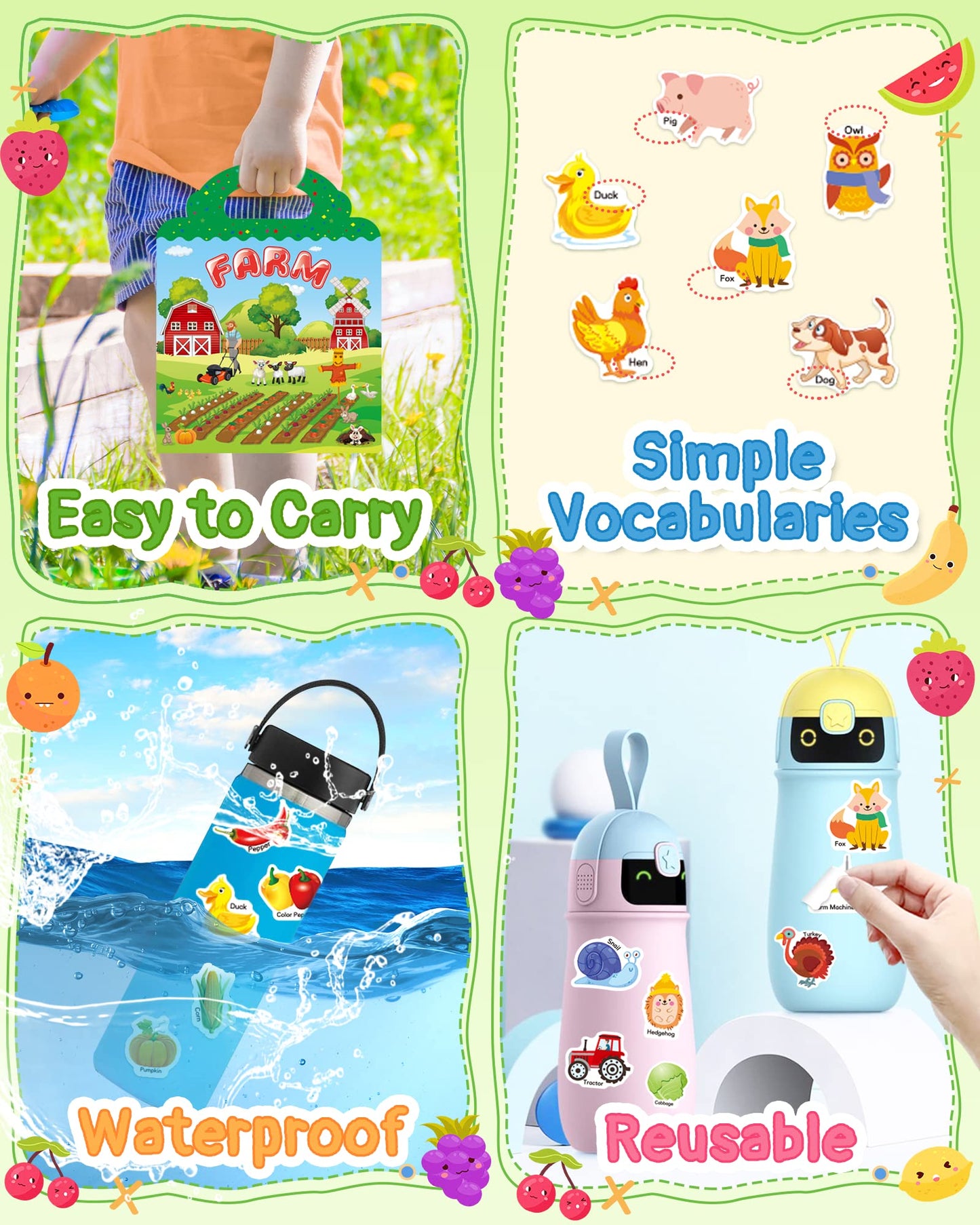 Benresive Reusable Farm Sticker Book for Toddlers – 43 Waterproof Stickers (Ages 3+)