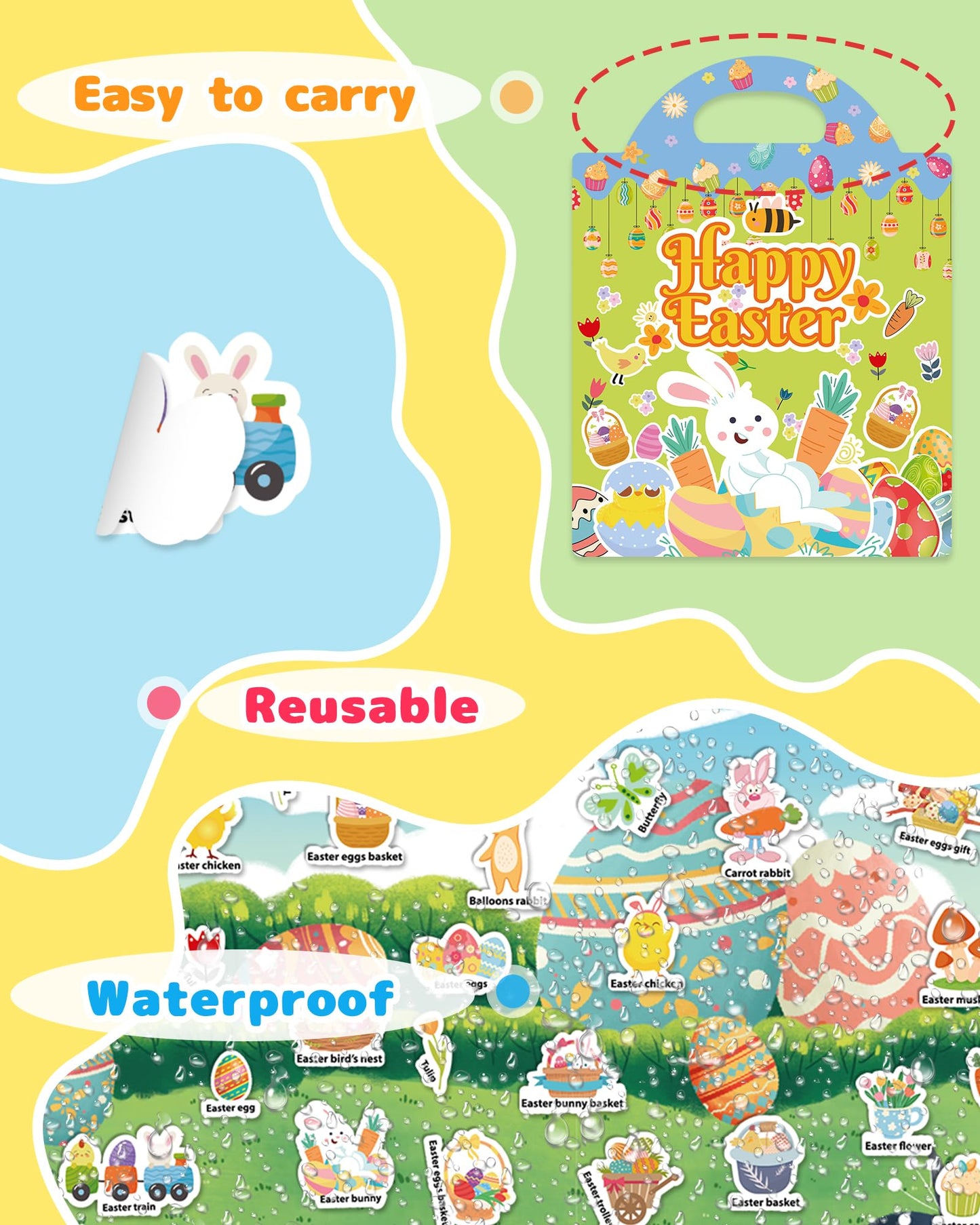 Benresive Reusable Sticker Book for Toddlers – Easter Theme (36 Pieces)