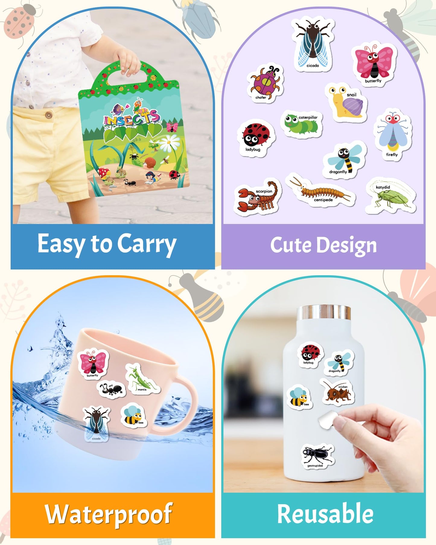 Benresive Reusable Insect Sticker Book for Toddlers – Portable, Screen-Free Craft Kit