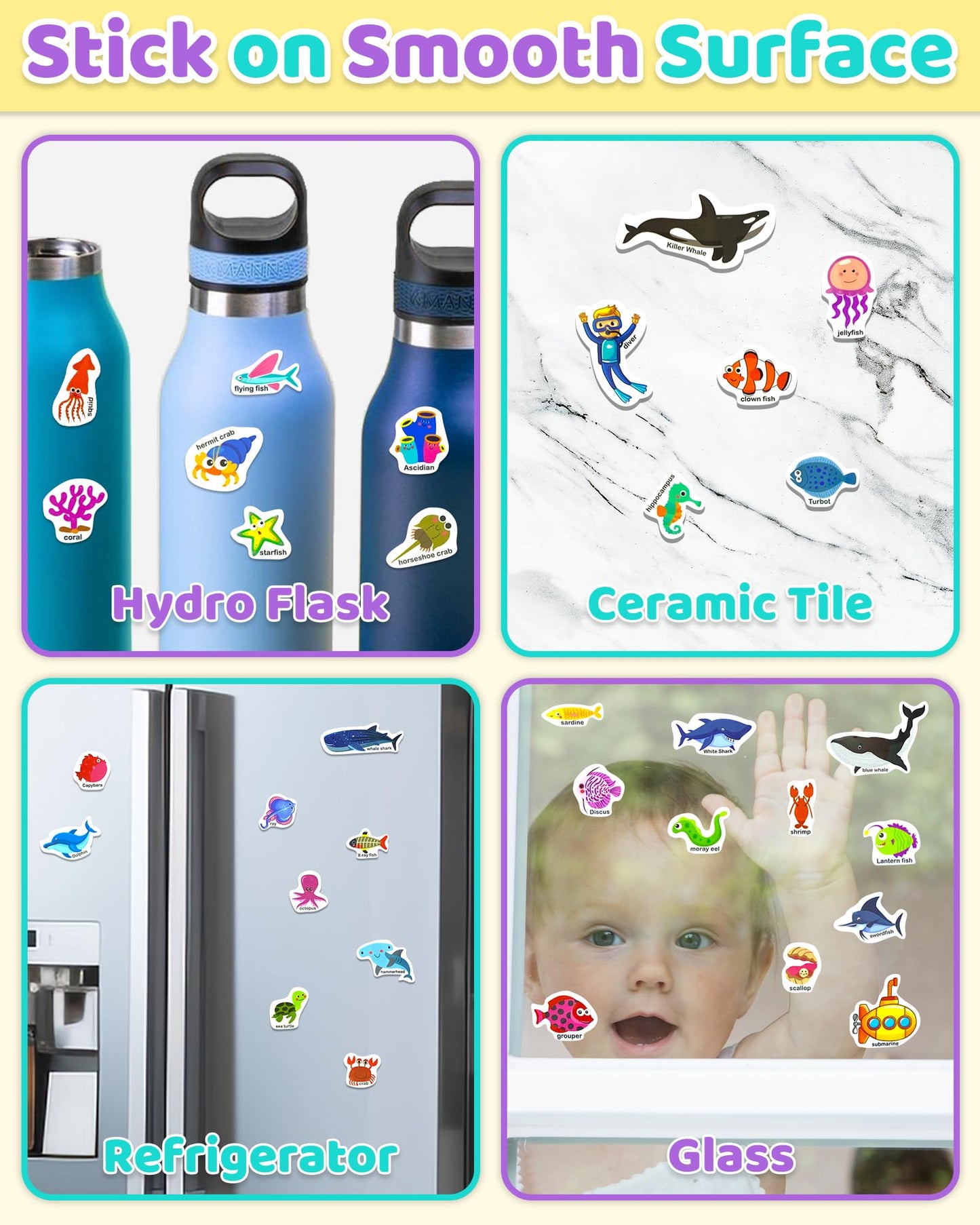 Benresive Ocean World Reusable Sticker Book for Toddlers – Portable 33-Piece Ocean Animals Sticker Set