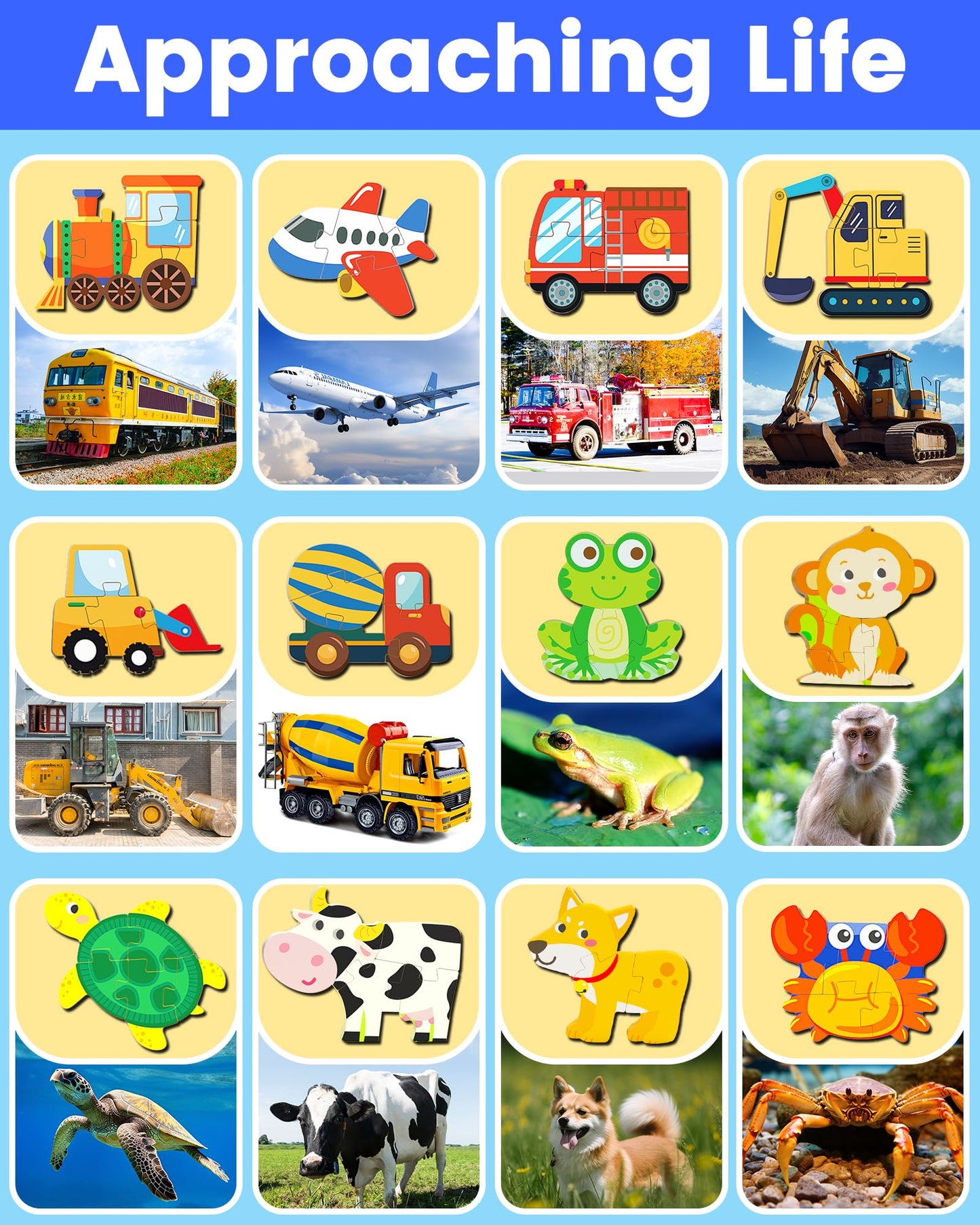 Benresive Wooden Toddler Puzzles – Montessori Vehicle Toys for 1–3 Year Old Boys (12-Pack)