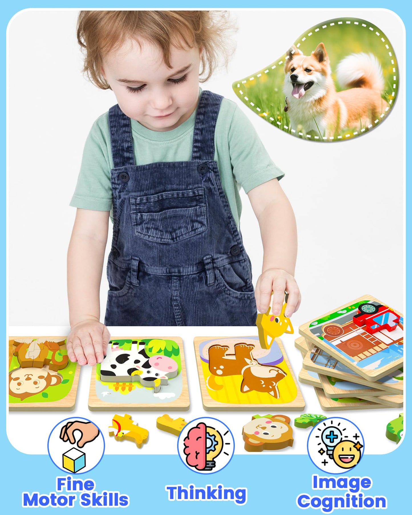 Benresive Wooden Toddler Puzzles – Montessori Vehicle Toys for 1–3 Year Old Boys (12-Pack)