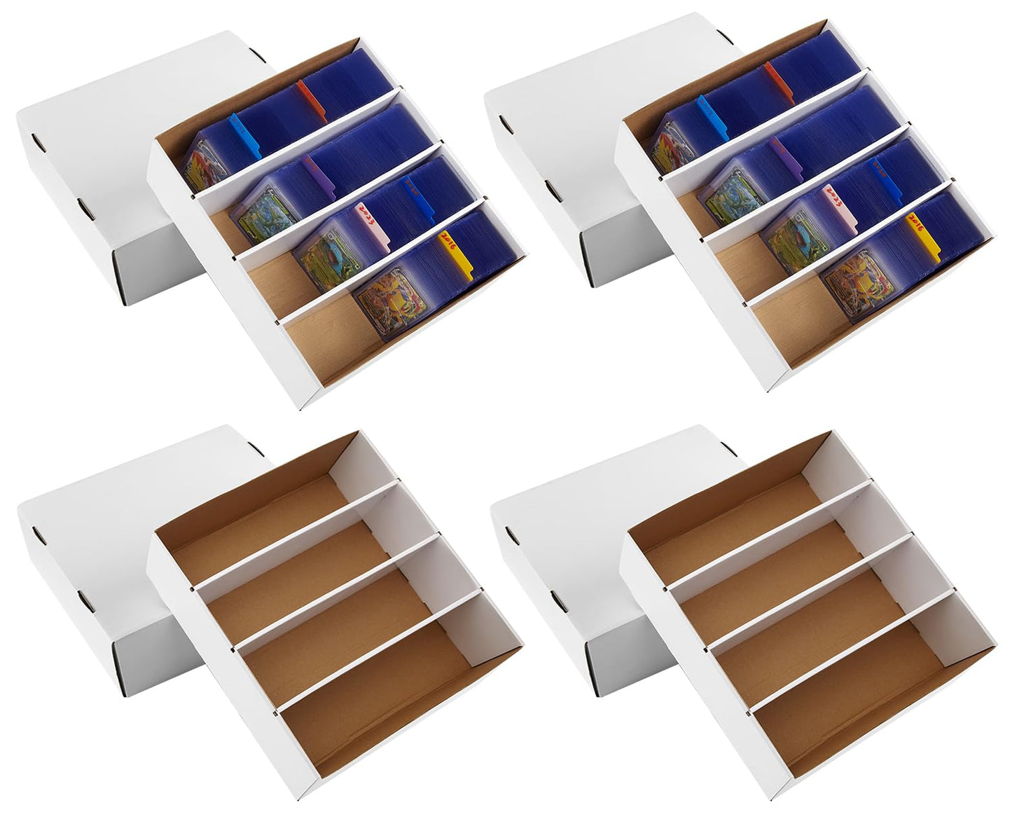 Bentoward 4-Pack Card Storage Boxes – 3120-Card Capacity Each, White Corrugated Card Storage with 10 Dividers