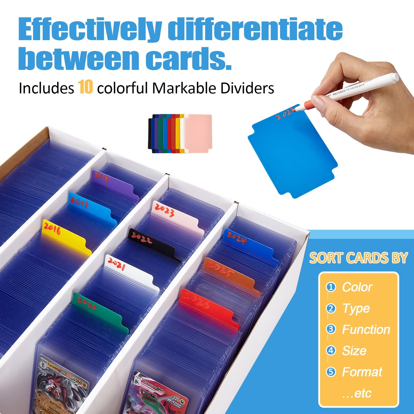 Bentoward 4-Pack Card Storage Boxes – 3120-Card Capacity Each, White Corrugated Card Storage with 10 Dividers