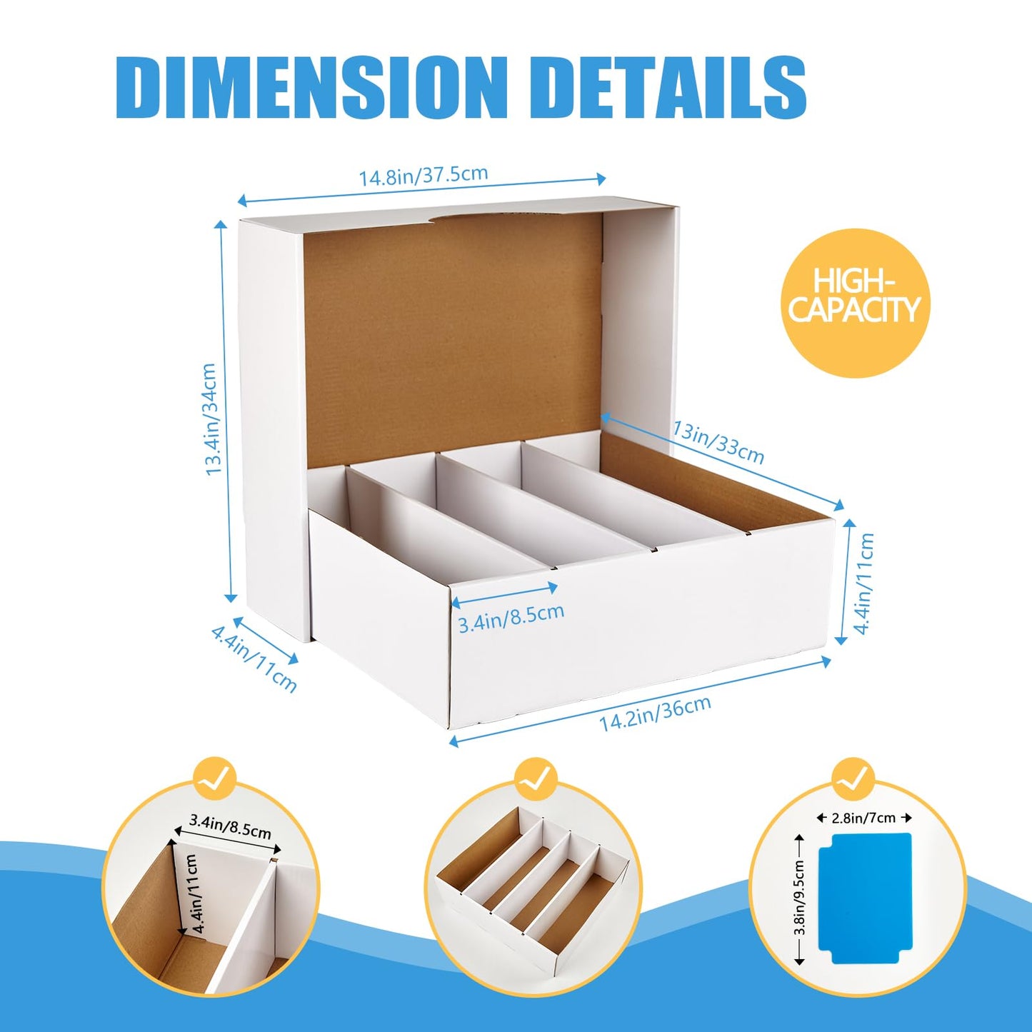 Bentoward 4-Pack Card Storage Boxes – 3120-Card Capacity Each, White Corrugated Card Storage with 10 Dividers
