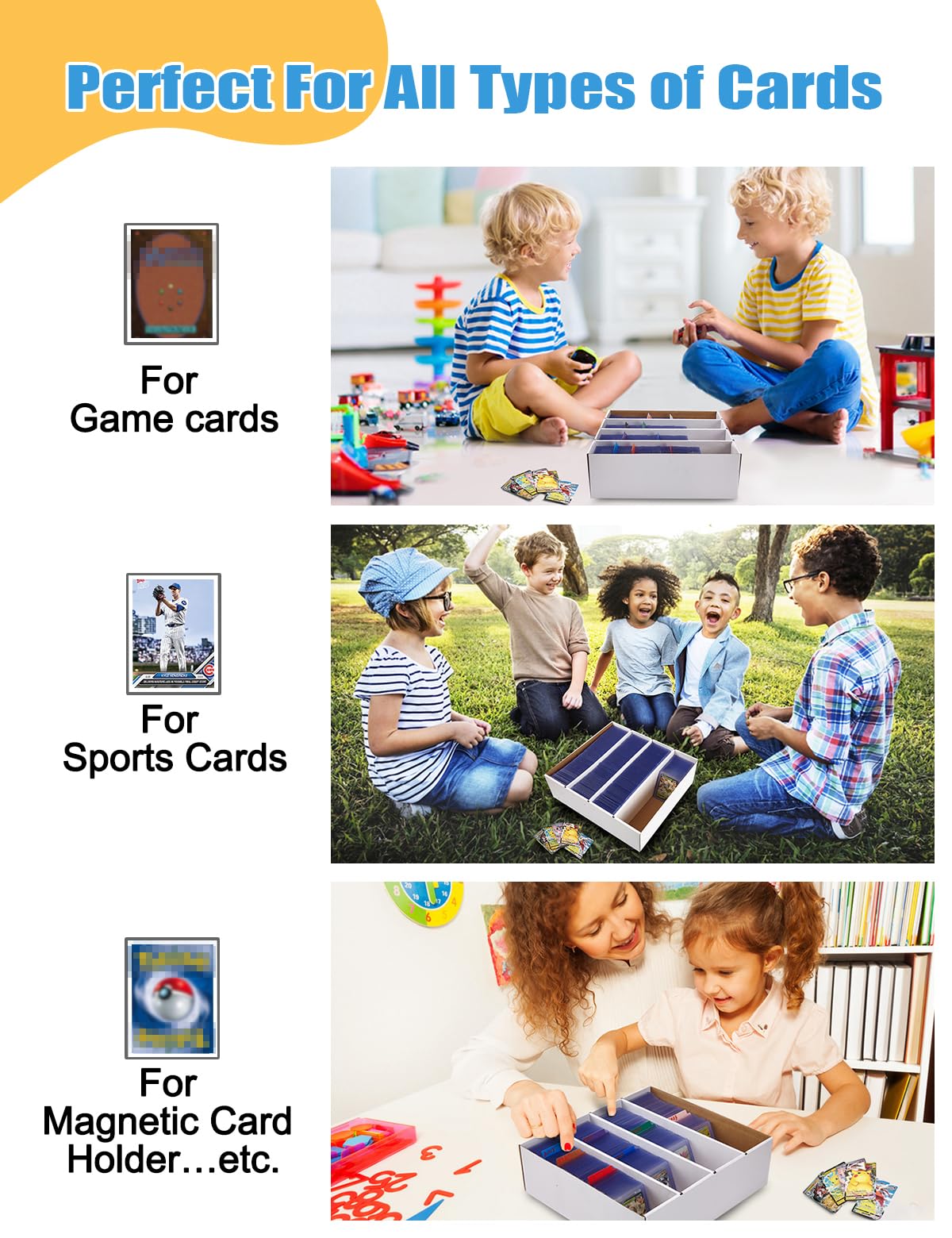 Bentoward 4-Pack Card Storage Boxes – 3120-Card Capacity Each, White Corrugated Card Storage with 10 Dividers