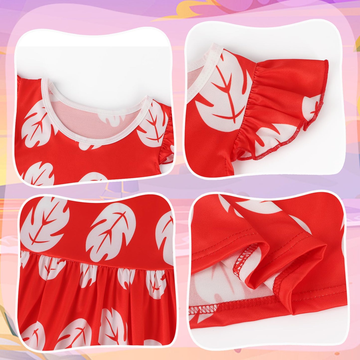 Benylion Hawaiian Dress for Girls - Red Leaf Print, Age 9-10, Above the Knee