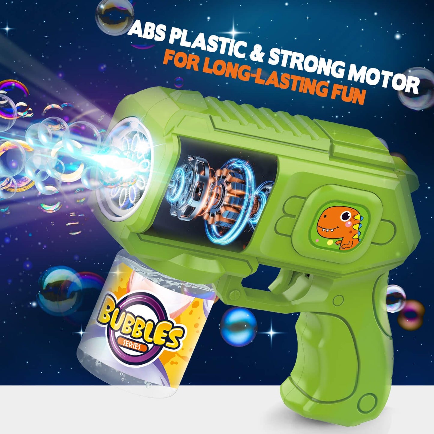 Beria Bubble Guns 3-Pack with Bubble Solution | Light-Up Bubble Blasters for Kids