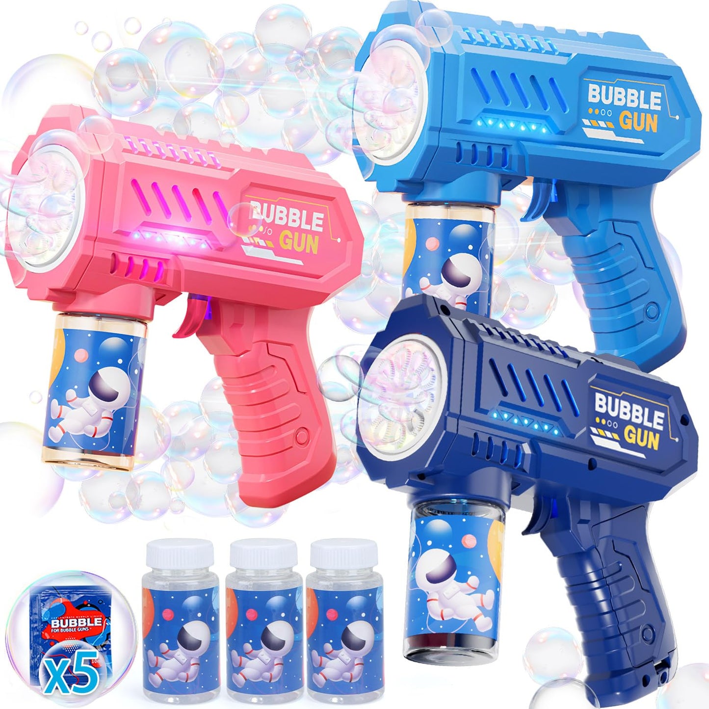 Beria 3 Packs Bubble Guns with 3 Solutions – Automatic Bubble Machine for Kids Ages 3-8