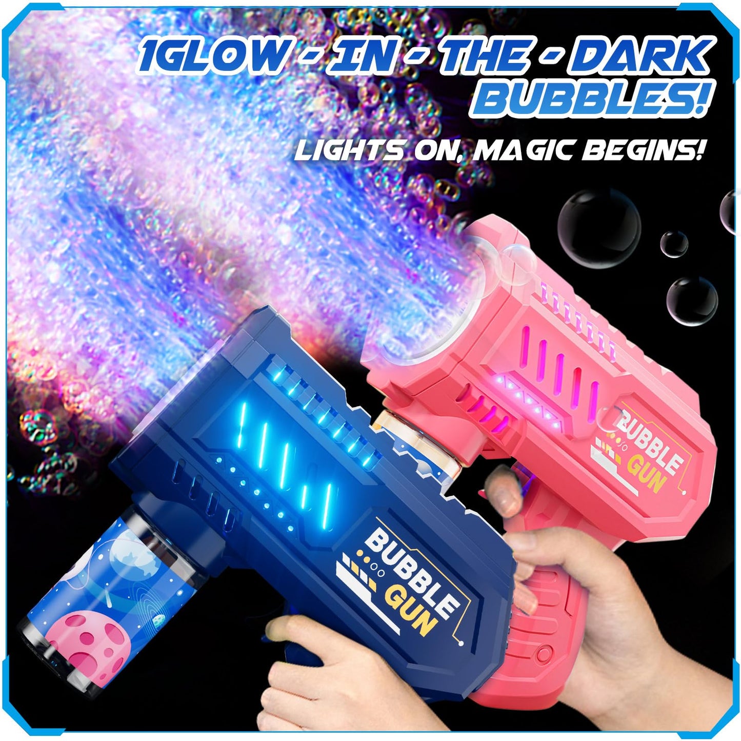 Beria 3 Packs Bubble Guns with 3 Solutions – Automatic Bubble Machine for Kids Ages 3-8