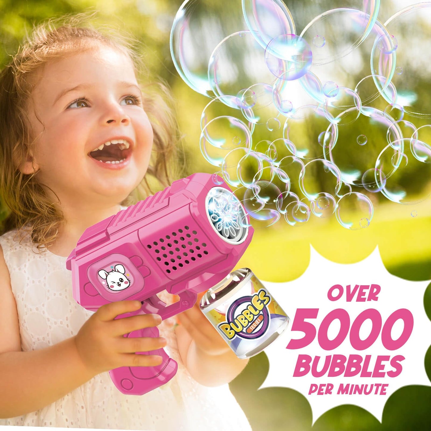 Beria Bubble Guns 3-Pack with Bubble Solution | Light-Up Bubble Blasters for Kids