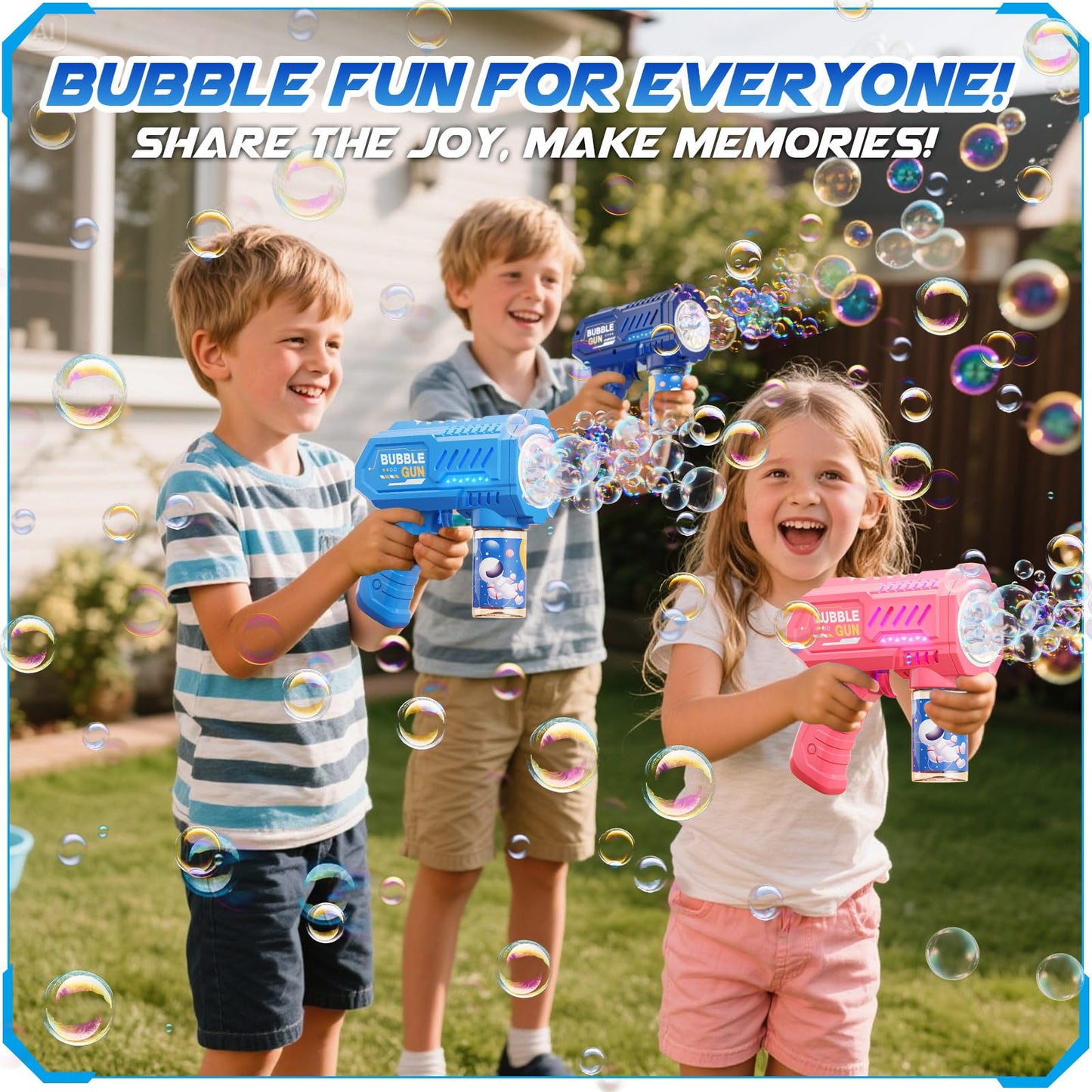 Beria 3 Packs Bubble Guns with 3 Solutions – Automatic Bubble Machine for Kids Ages 3-8