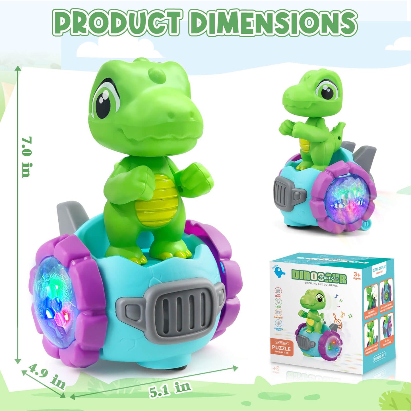 Beria Dinosaur Robot Car Toy with Lights & Music for Toddlers (Ages 2–4)
