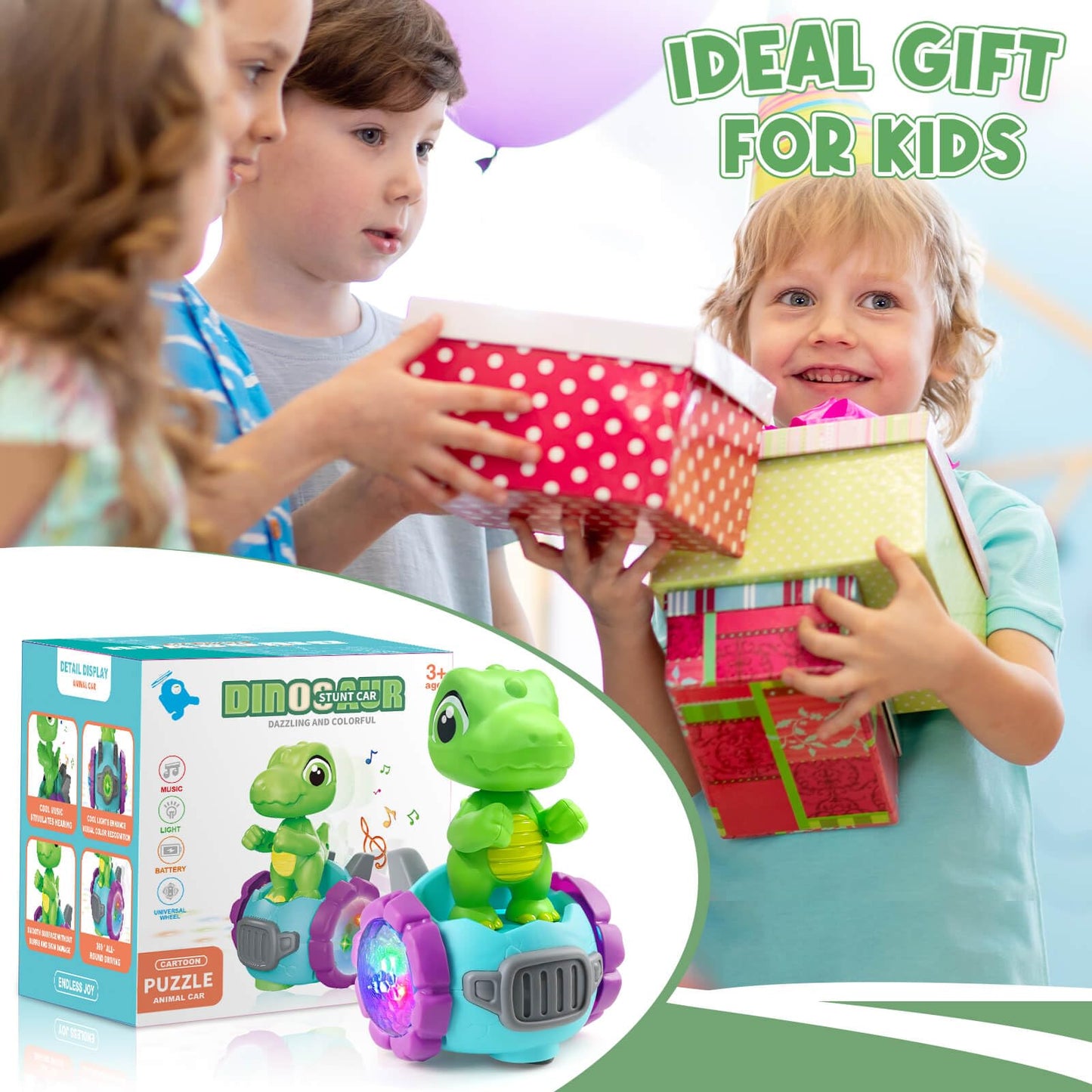 Beria Dinosaur Robot Car Toy with Lights & Music for Toddlers (Ages 2–4)
