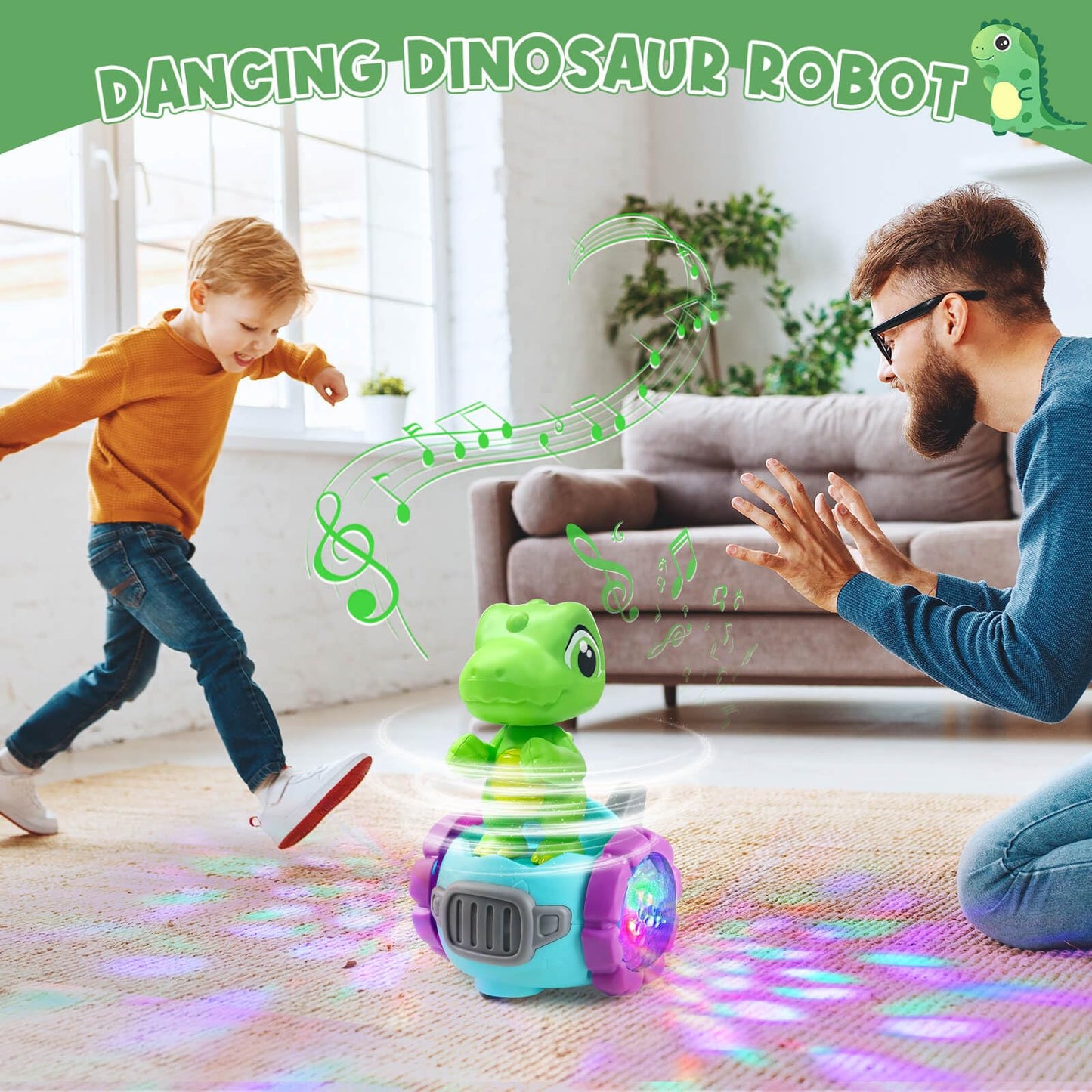 Beria Dinosaur Robot Car Toy with Lights & Music for Toddlers (Ages 2–4)