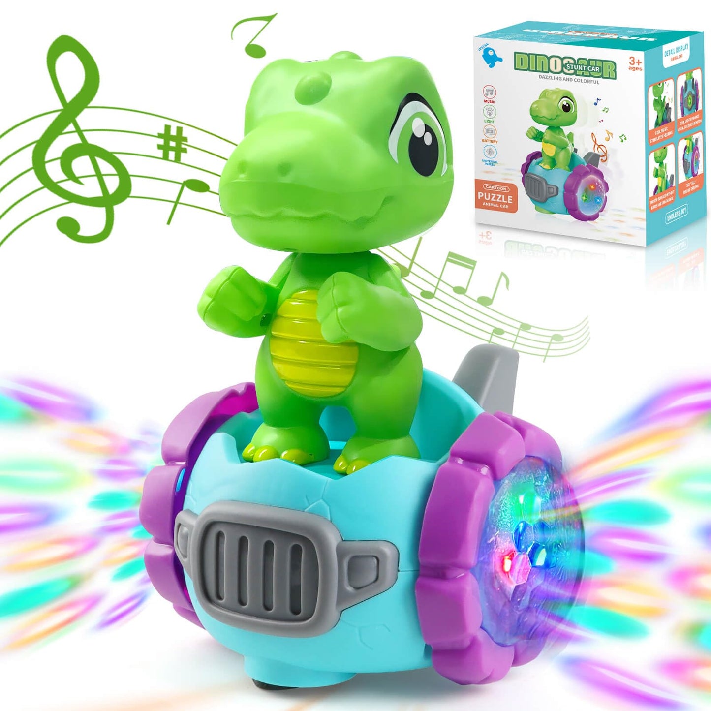 Beria Dinosaur Robot Car Toy with Lights & Music for Toddlers (Ages 2–4)