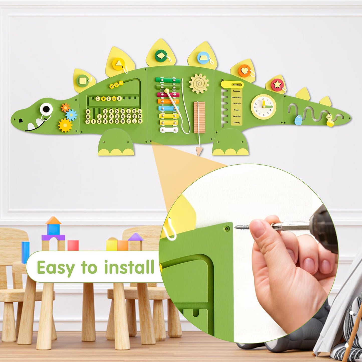 Beright Dinosaur Activity Wall Busy Board Panels — Montessori Sensory Toy for Toddlers