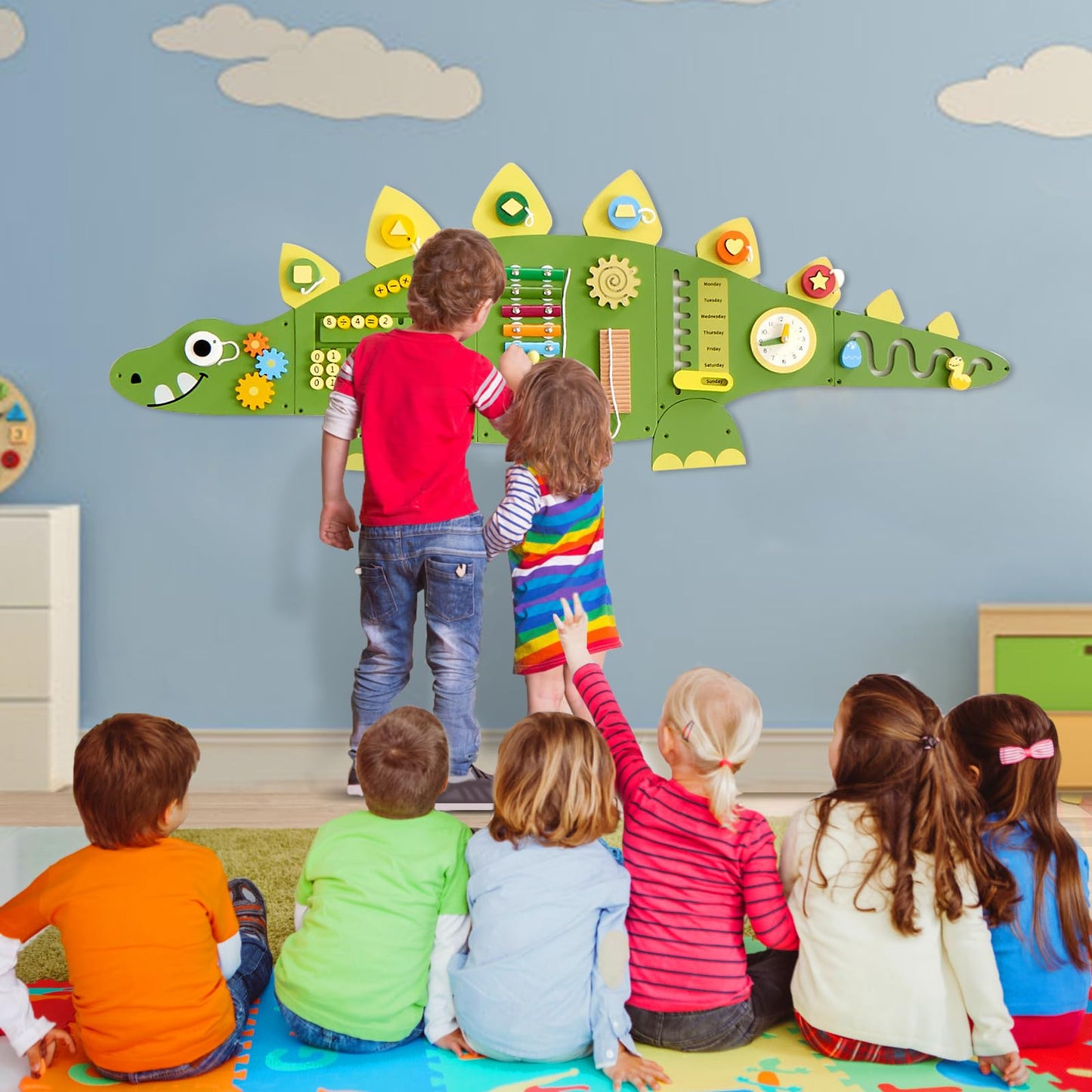 Beright Dinosaur Activity Wall Busy Board Panels — Montessori Sensory Toy for Toddlers