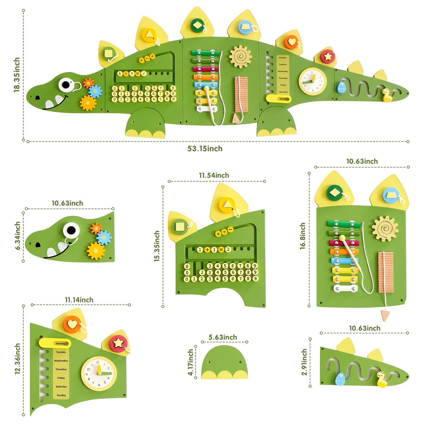 Beright Dinosaur Activity Wall Busy Board Panels — Montessori Sensory Toy for Toddlers