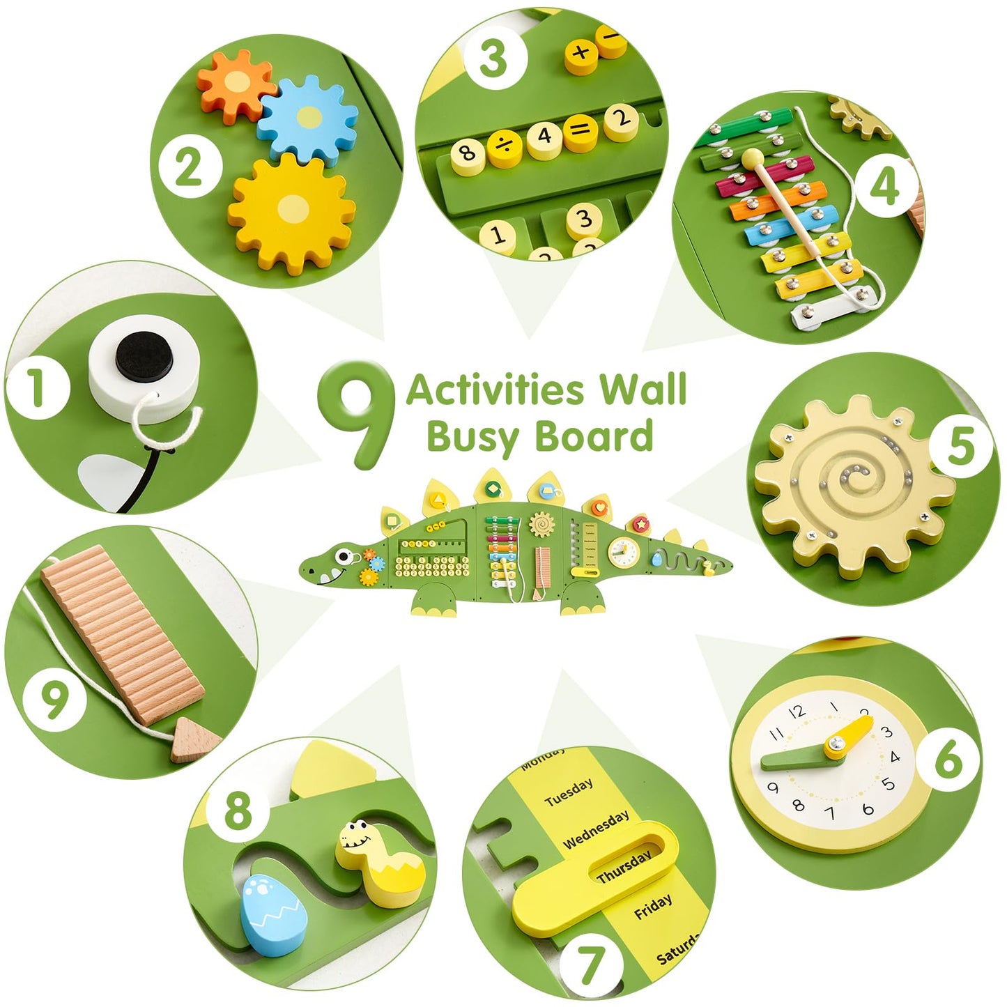 Beright Dinosaur Activity Wall Busy Board Panels — Montessori Sensory Toy for Toddlers