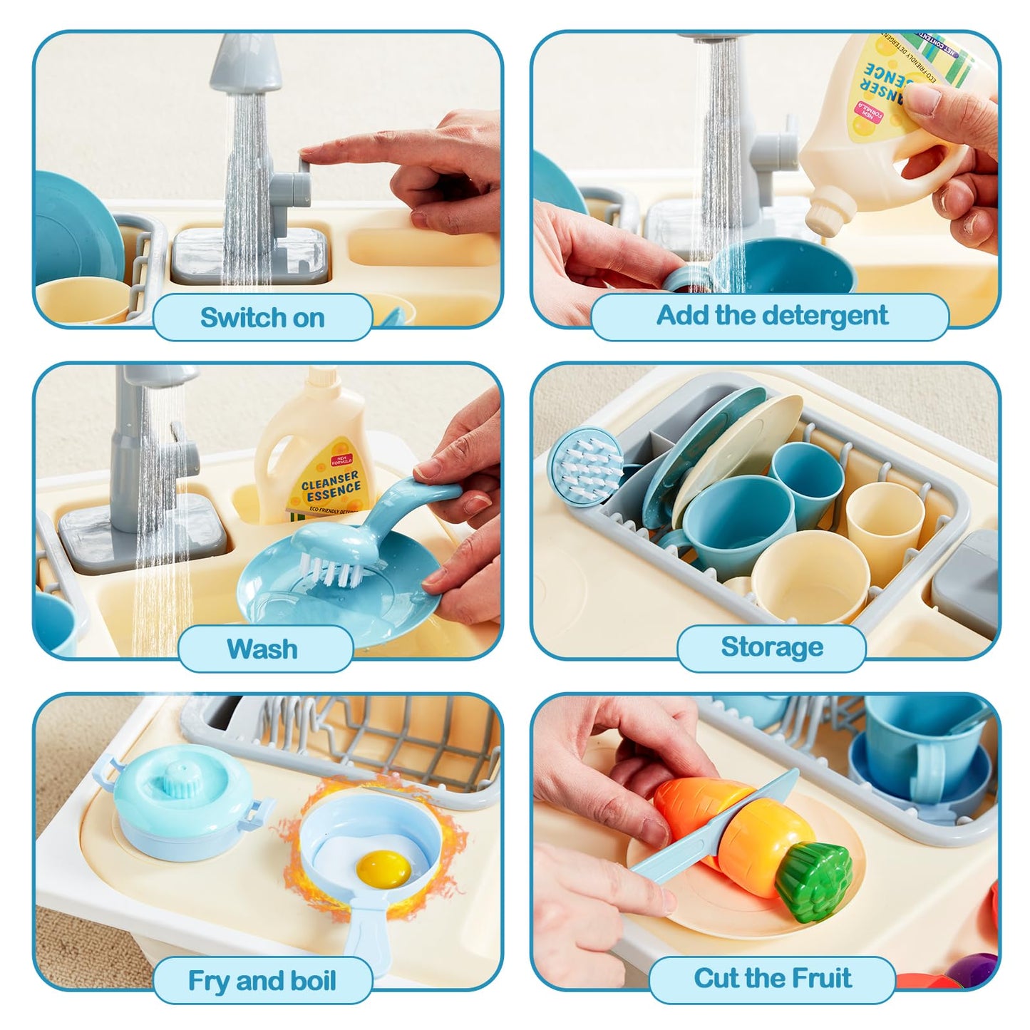 Beright Play Kitchen Sink Toys with Upgraded Faucet – Pretend Water Fun for Toddlers