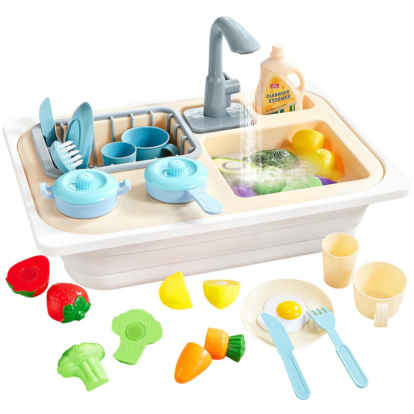 Beright Play Kitchen Sink Toys with Upgraded Faucet – Pretend Water Fun for Toddlers