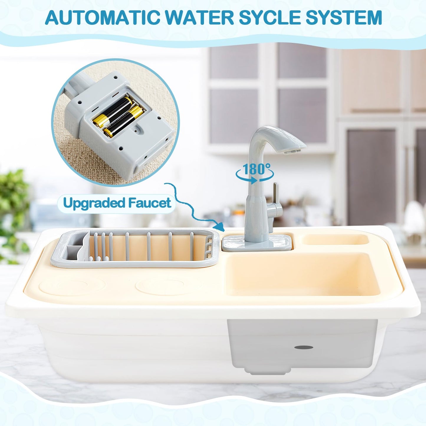Beright Play Kitchen Sink Toys with Upgraded Faucet – Pretend Water Fun for Toddlers