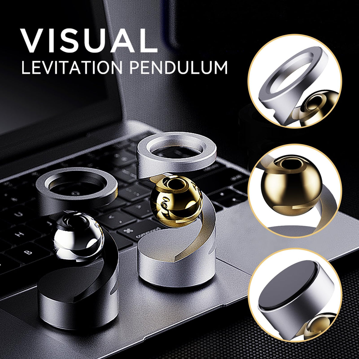 Berotok Fidget Toy – Kinetic Desk Spinner for Adults, Stress Relief & Focus (Black-Silver)