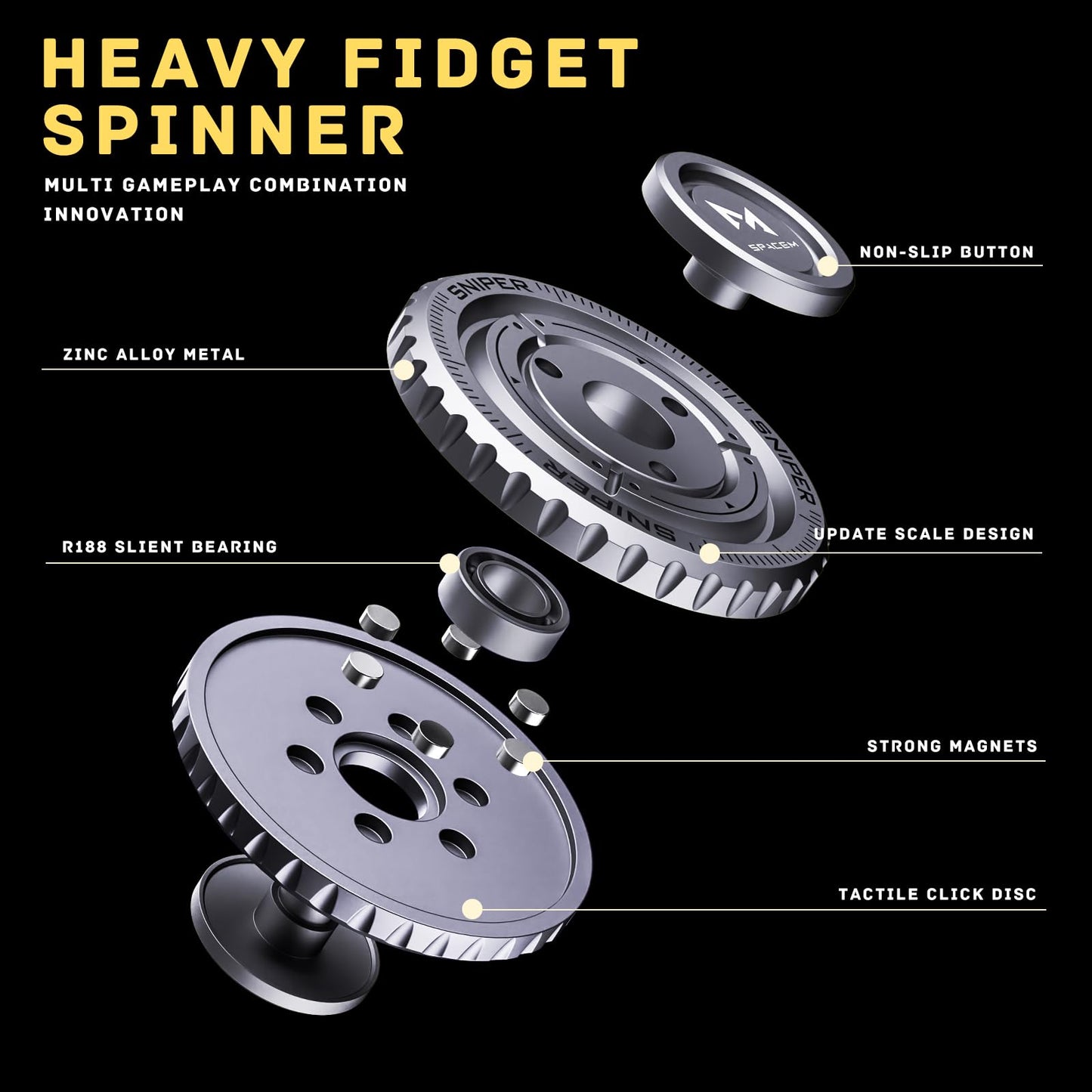 berotok Fidget Spinner 2-in-1: Magnetic Slider + High-Speed Silent Spin