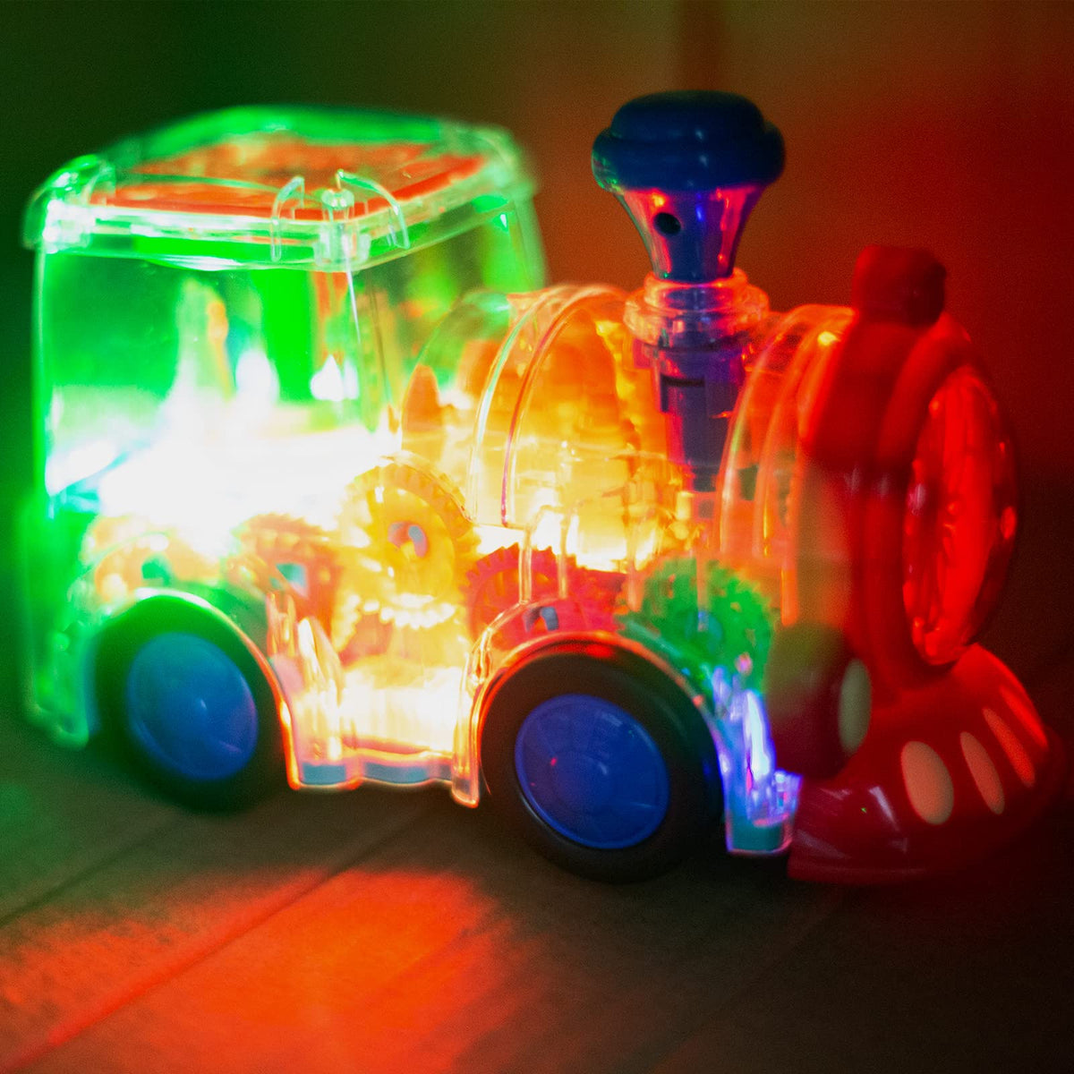 Berry President Transparent Electric Gear Train Toy with Flashing Lights & Music – Dark Blue
