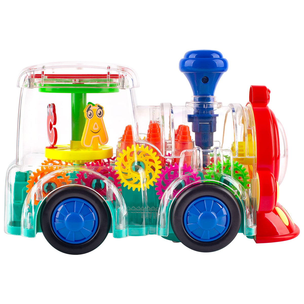 Berry President Transparent Electric Gear Train Toy with Flashing Lights & Music – Dark Blue