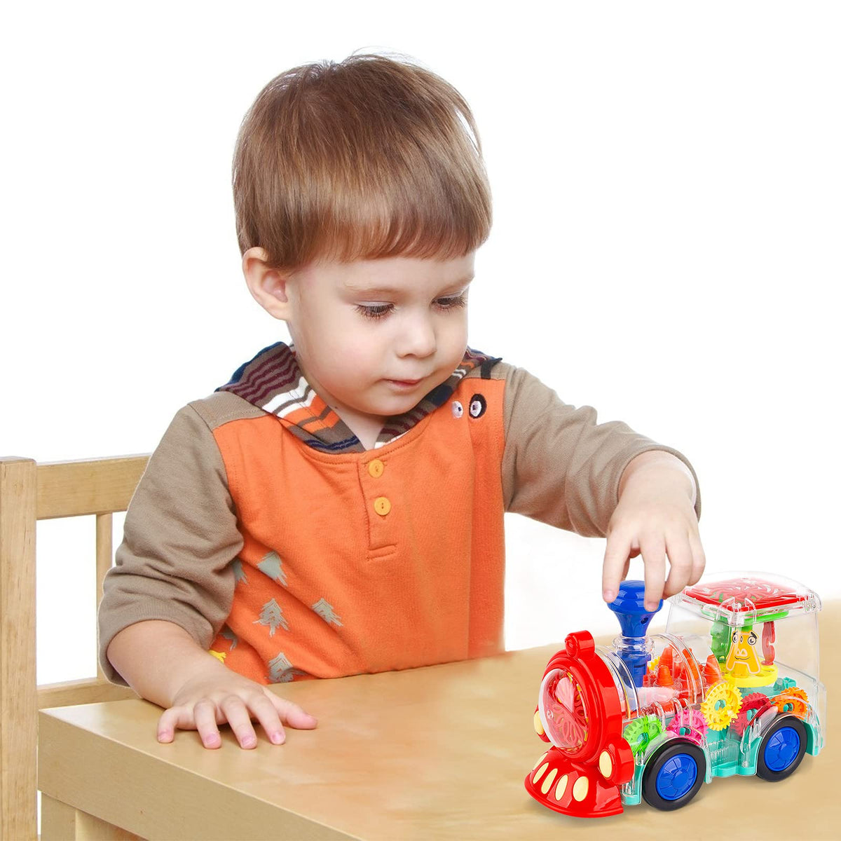 Berry President Transparent Electric Gear Train Toy with Flashing Lights & Music – Dark Blue