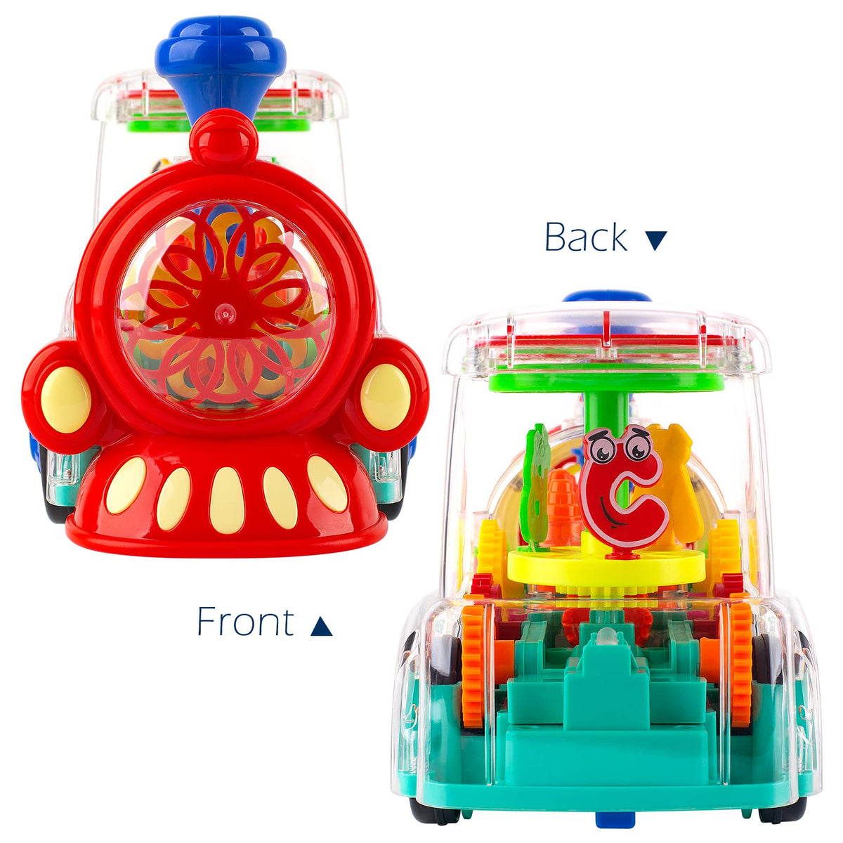 Berry President Transparent Electric Gear Train Toy with Flashing Lights & Music – Dark Blue